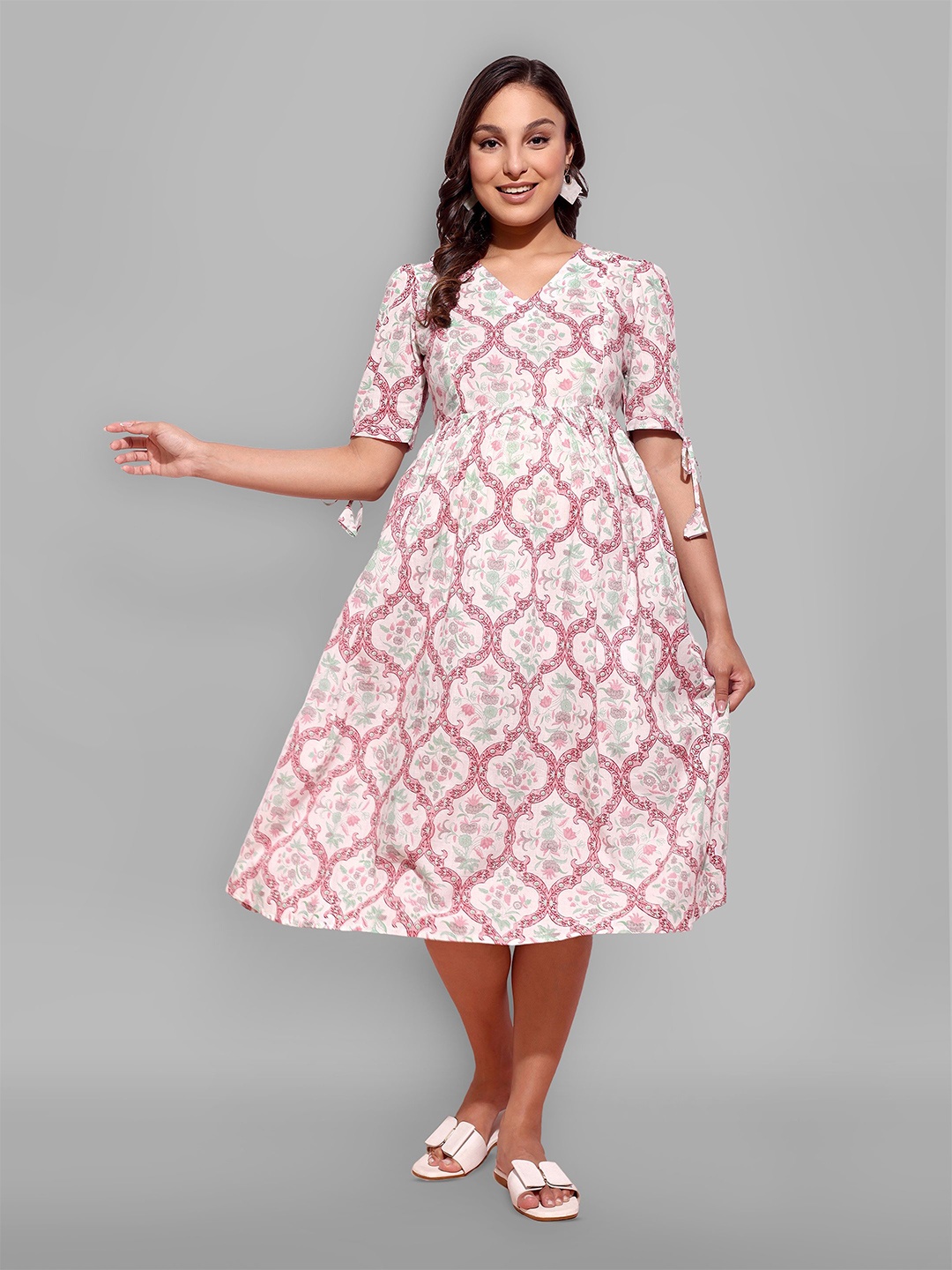 

CHARISMOMIC Printed Maternity Cotton Fit & Flare Dress, White