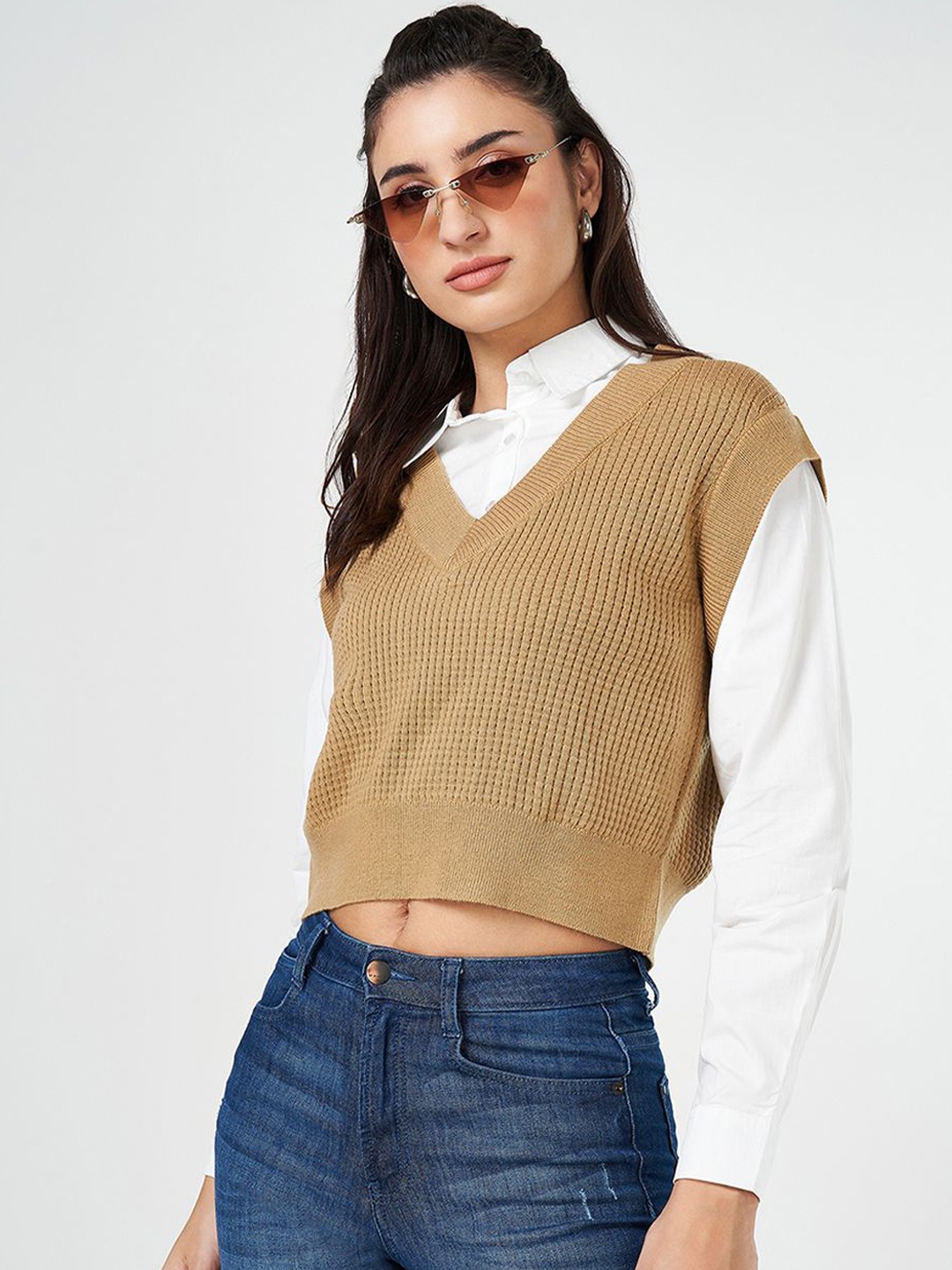 

SF JEANS by Pantaloons Women Cotton Crop Top, Brown