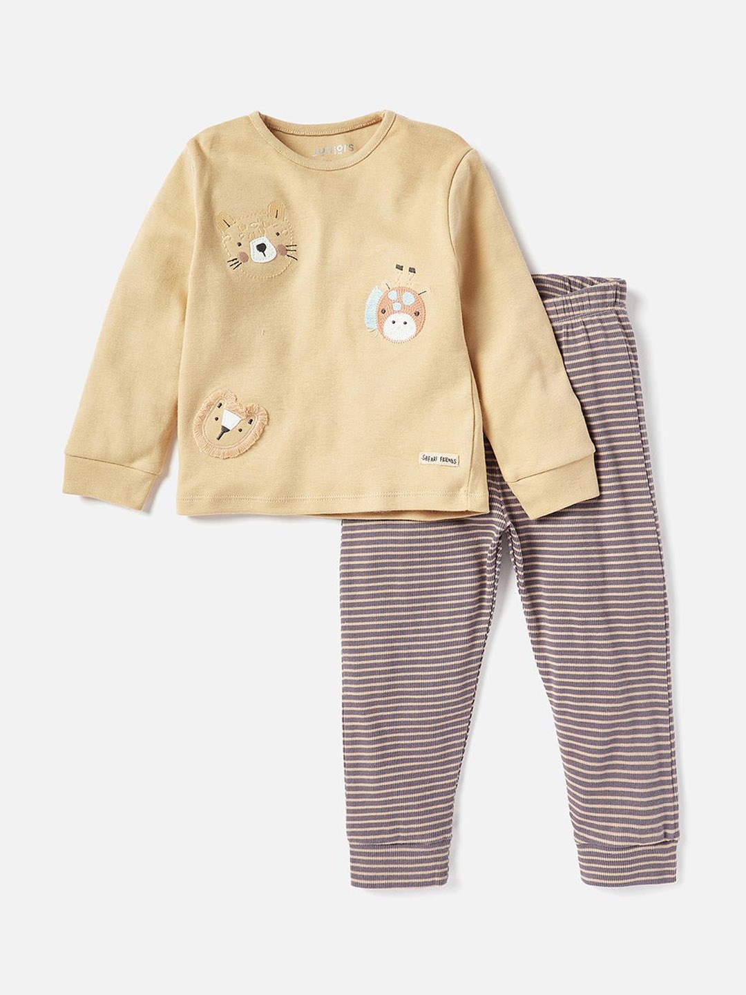 

Juniors by Babyshop Boys Applique Detail Pure Cotton T-Shirt & Trousers, Beige
