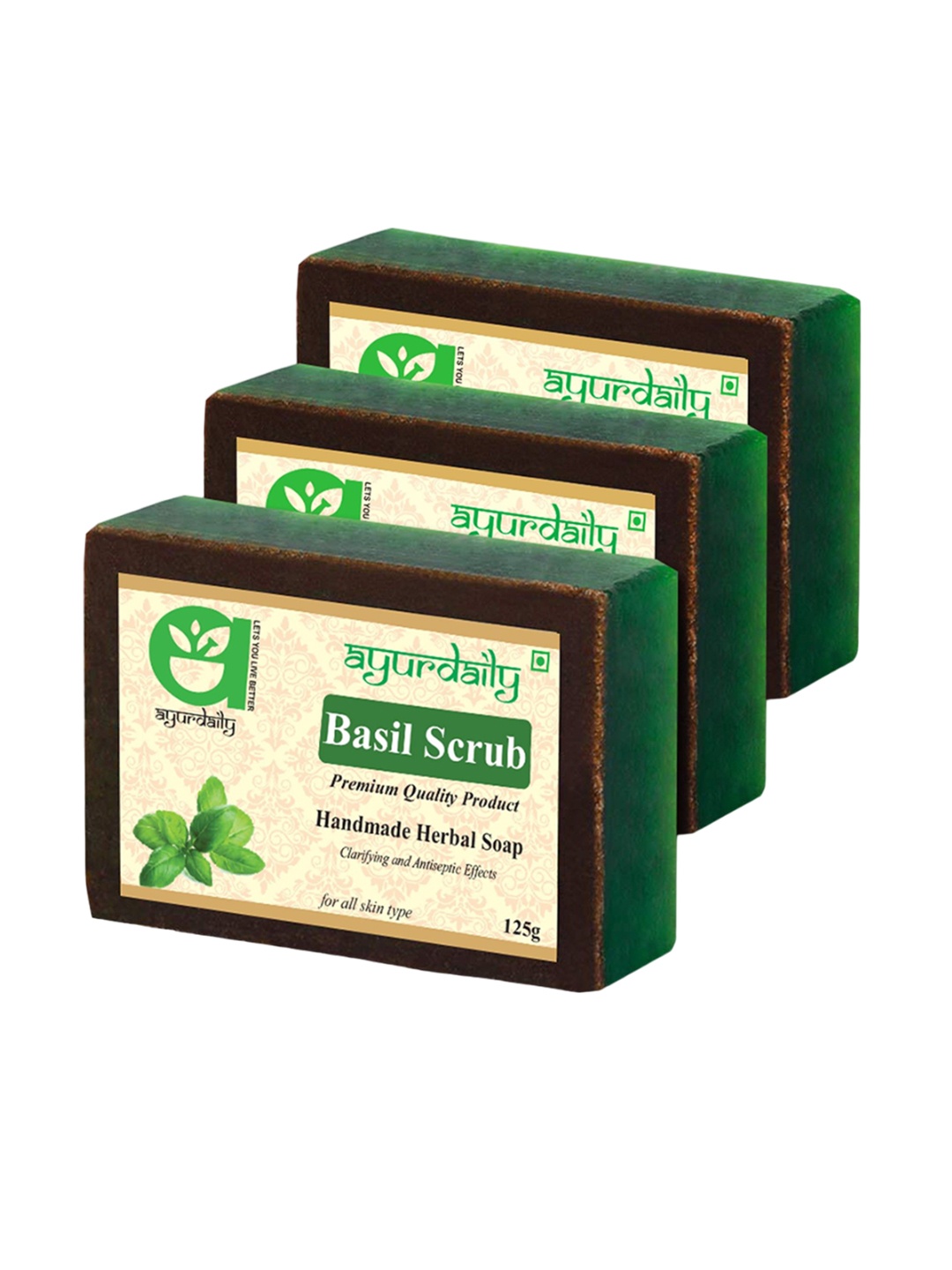 

Ayurdaily Set of 3 Herbal Basil Scrub Soap - 125 g Each, White