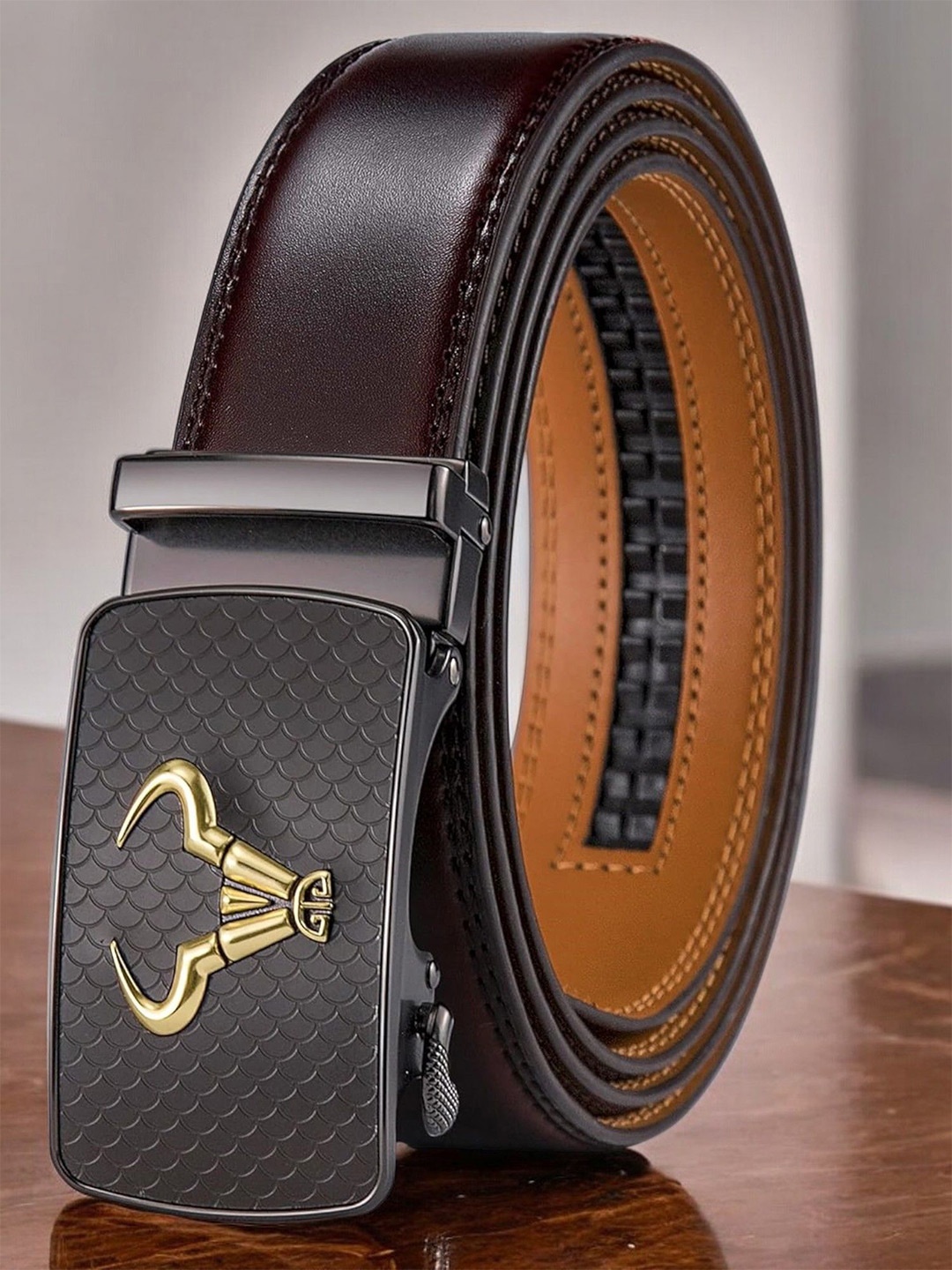 

ZORO Men Solid PU Slider Buckle Belt, Brown