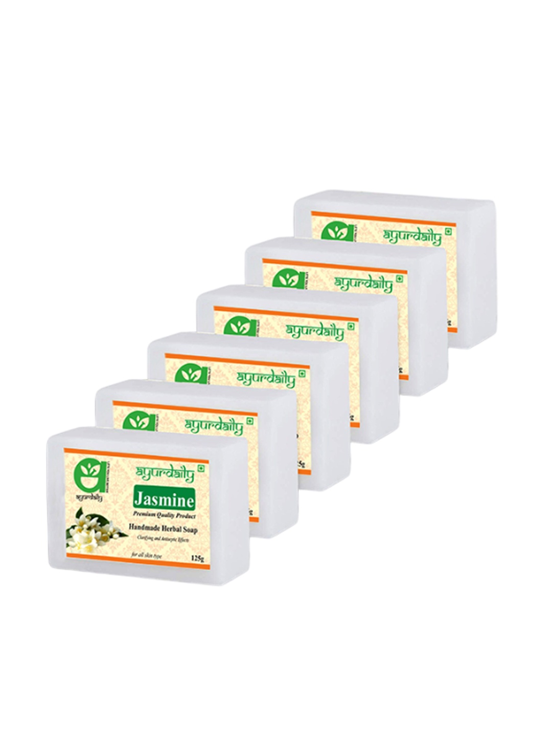 

Ayurdaily Set Of 6 Natural Jasmine Herbal Soap - 125 g Each, White