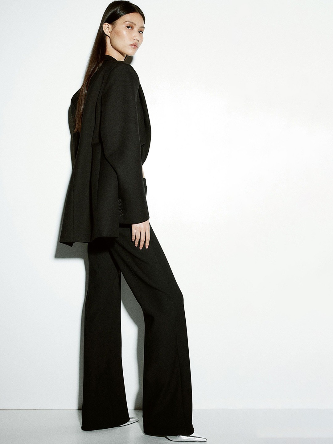 

H&M Crease-front Jersey Trousers, Black