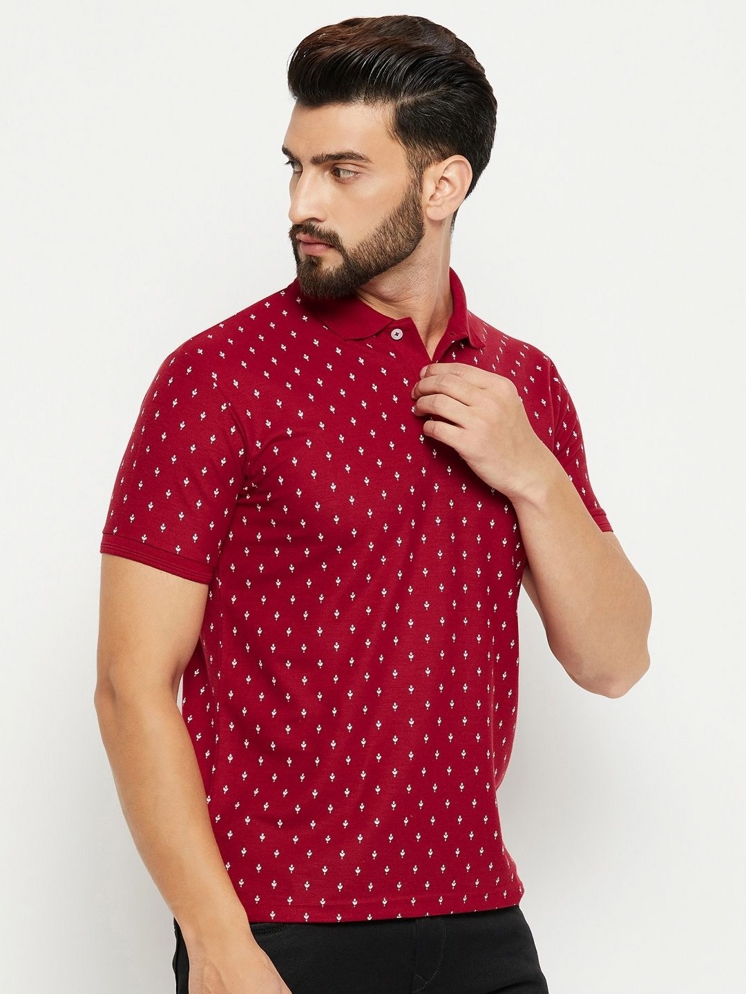 

GET GOLF Men Graphic Printed Polo Collar Cotton T-shirt, Maroon