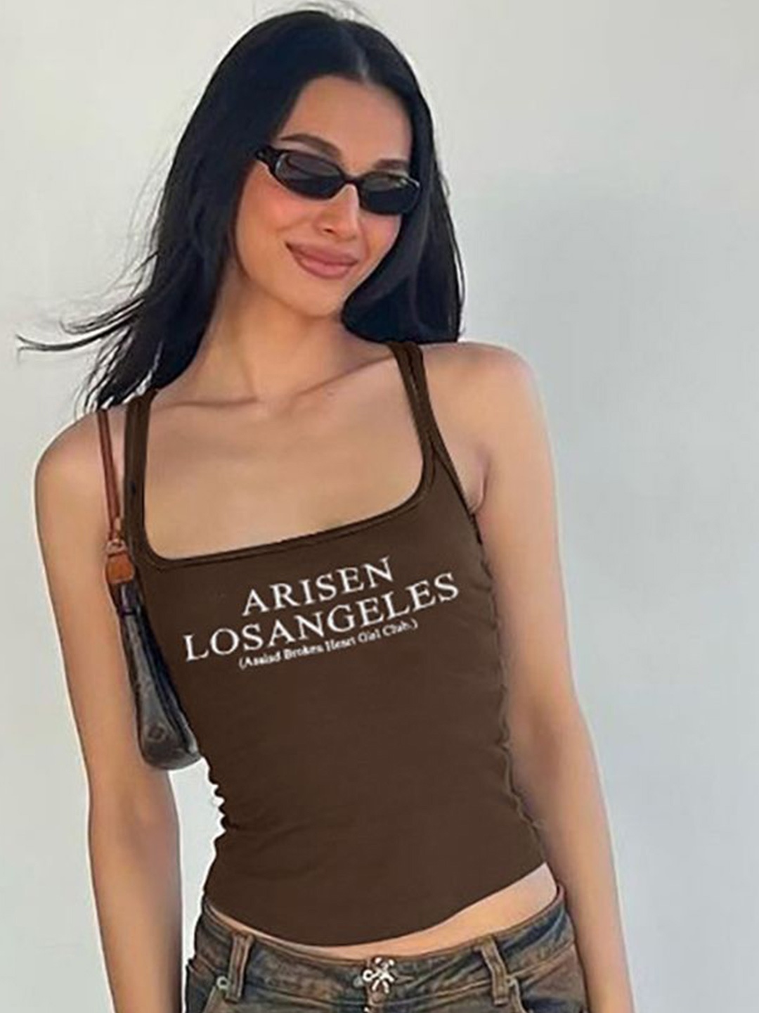 

LULU & SKY Typographic Printed Tank Top, Brown