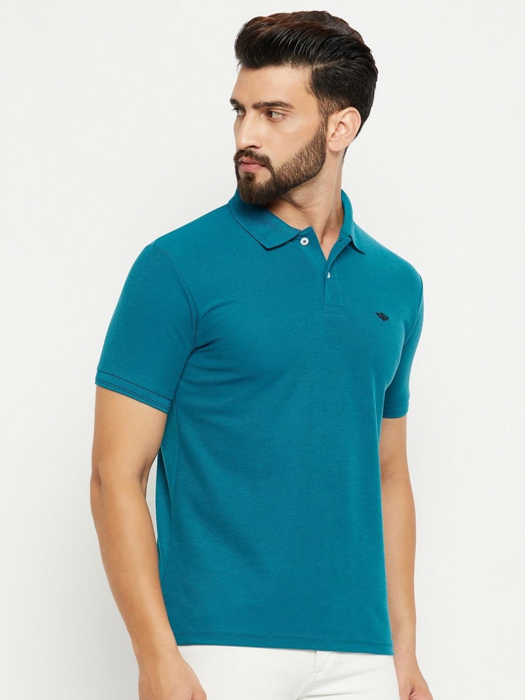 

GET GOLF Men Solid Polo Collar Cotton T-shirt, Teal