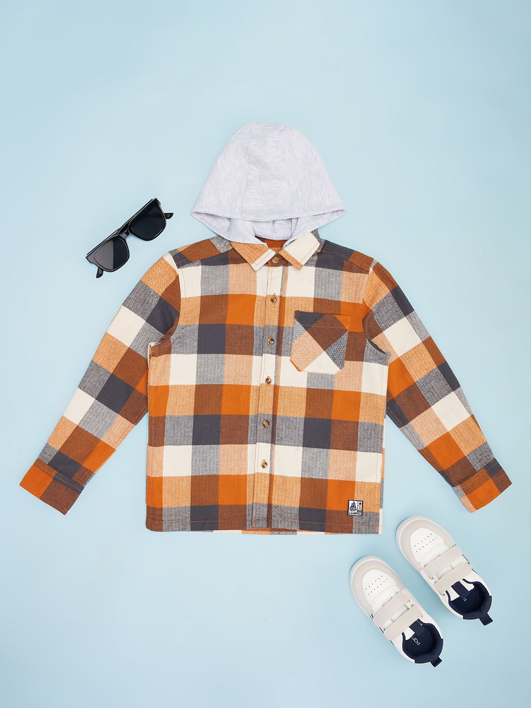 

Pantaloons Junior Boys Spread Collar Checked Cotton Casual Shirt, Orange