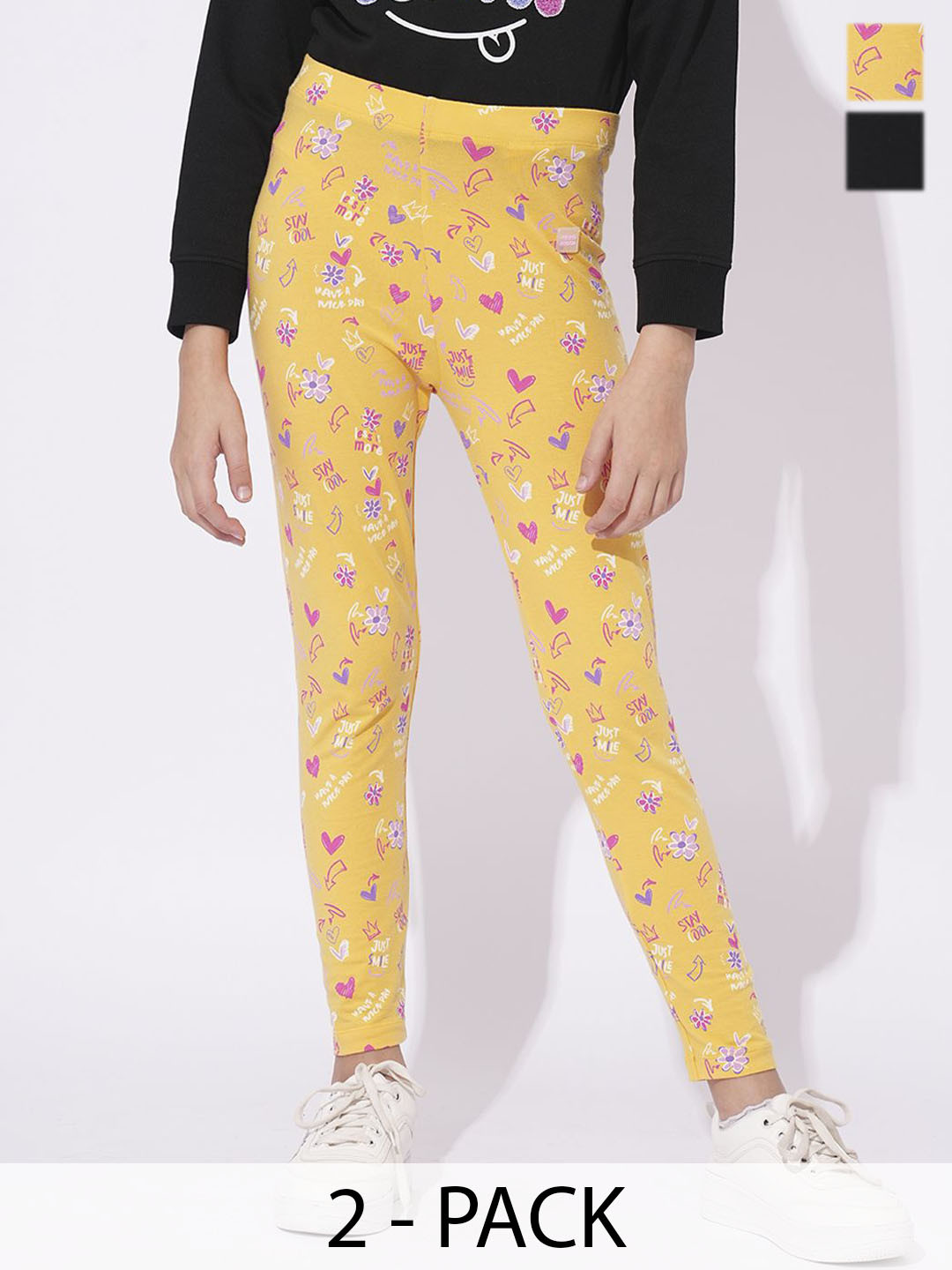 

Vero Moda Girls Pack Of 2 Printed Ankle-Length Leggings, Yellow