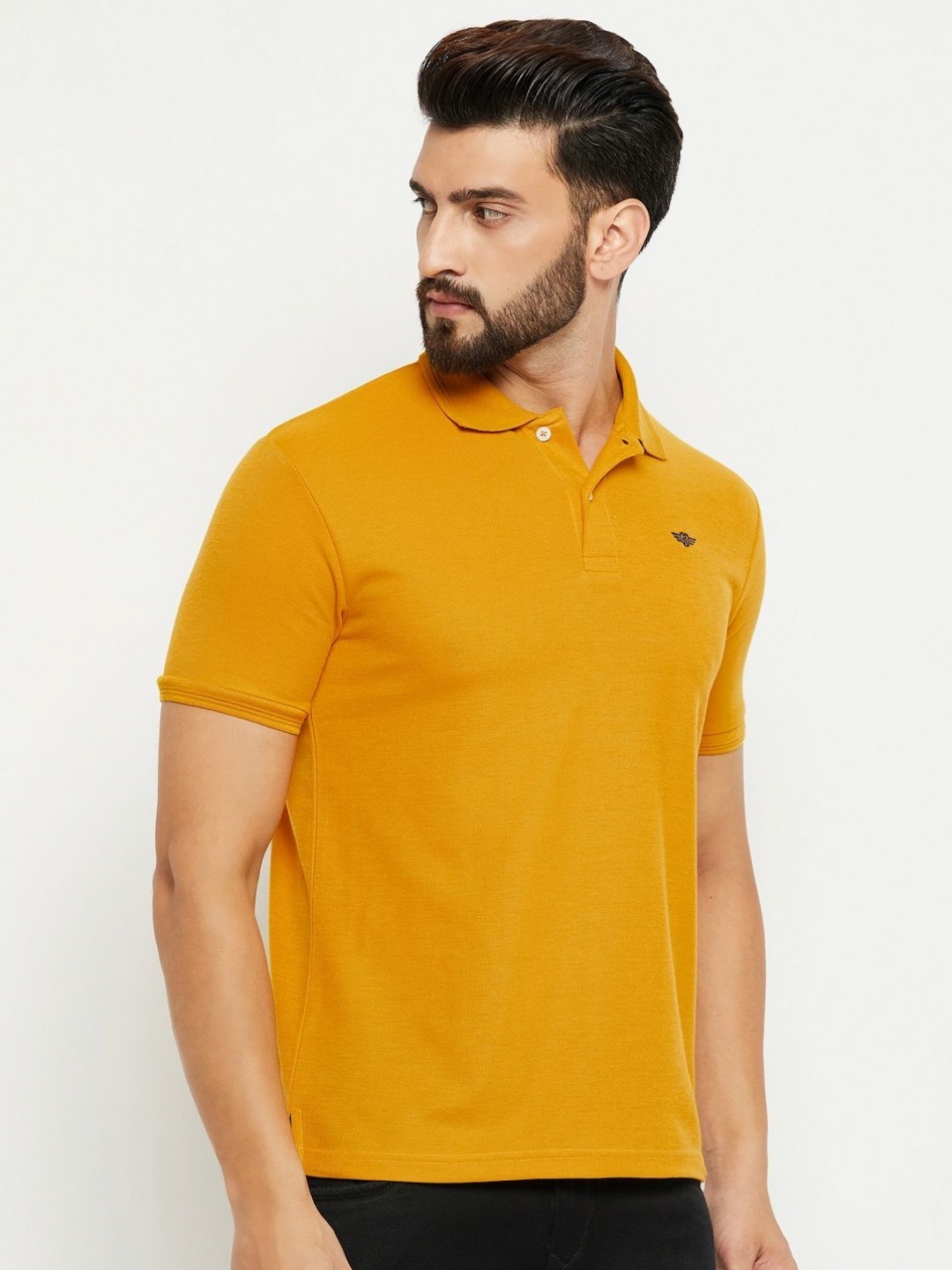 

GET GOLF Men Solid Polo Collar Cotton T-shirt, Mustard