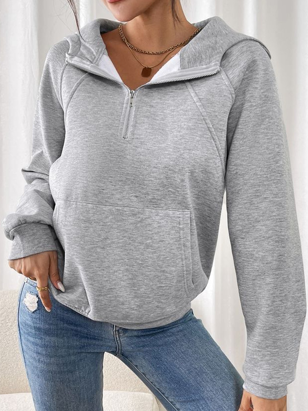 

LULU & SKY Women Solid Hooded Pullover, Grey