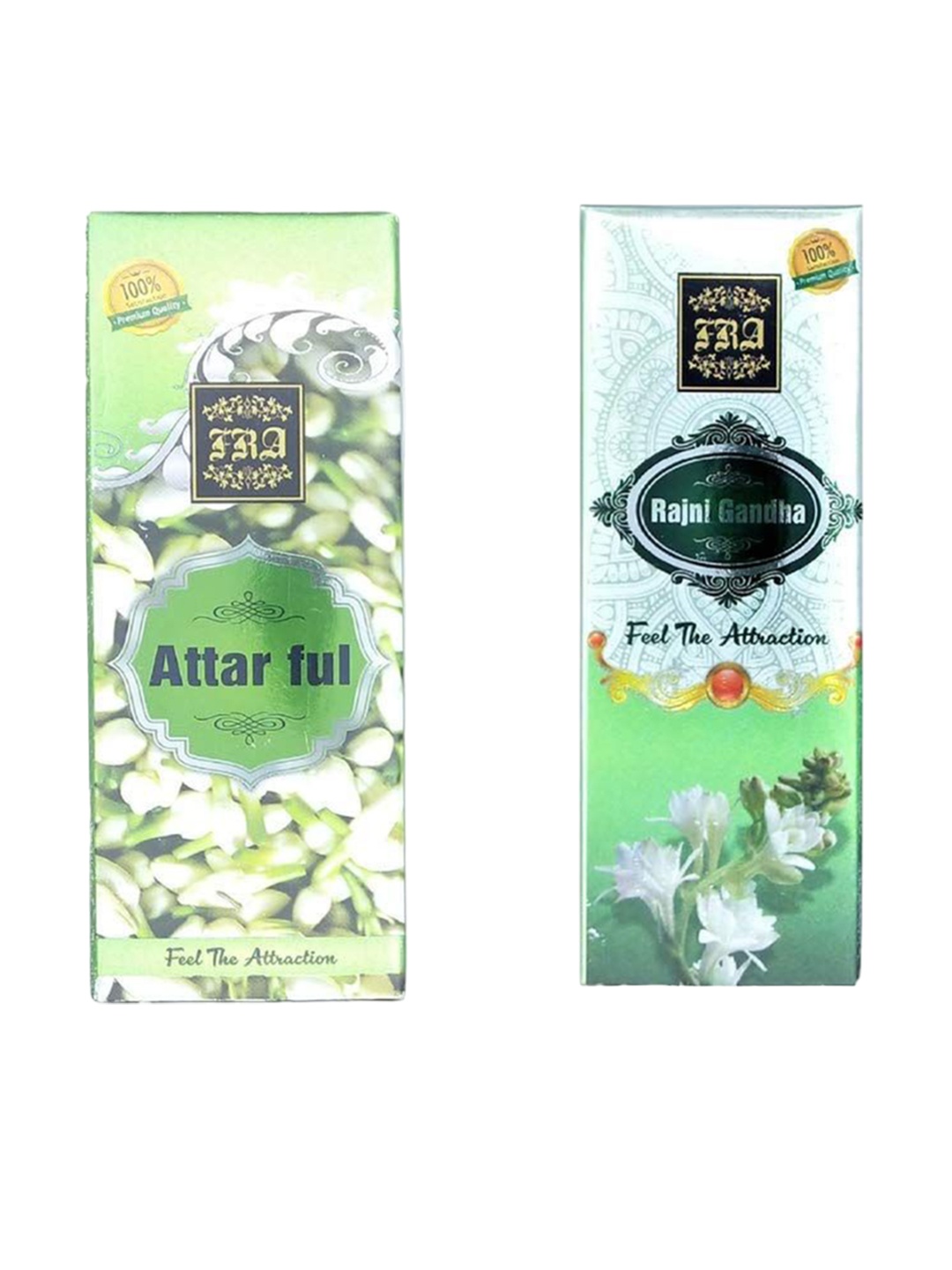 

RAVIOUR LIFESTYLE Feel The Attraction Set Of 2 Attar Full & Rajni Gandha Attar - 8 ml Each, Transparent