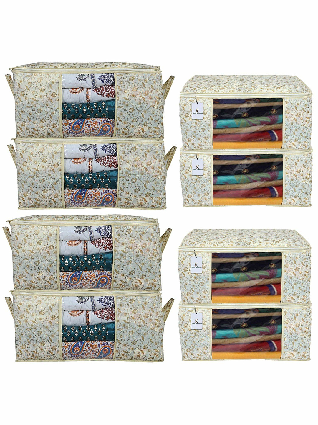 

Kuber Industries Brown 8 Pieces Floral Printed Drawer Organiser