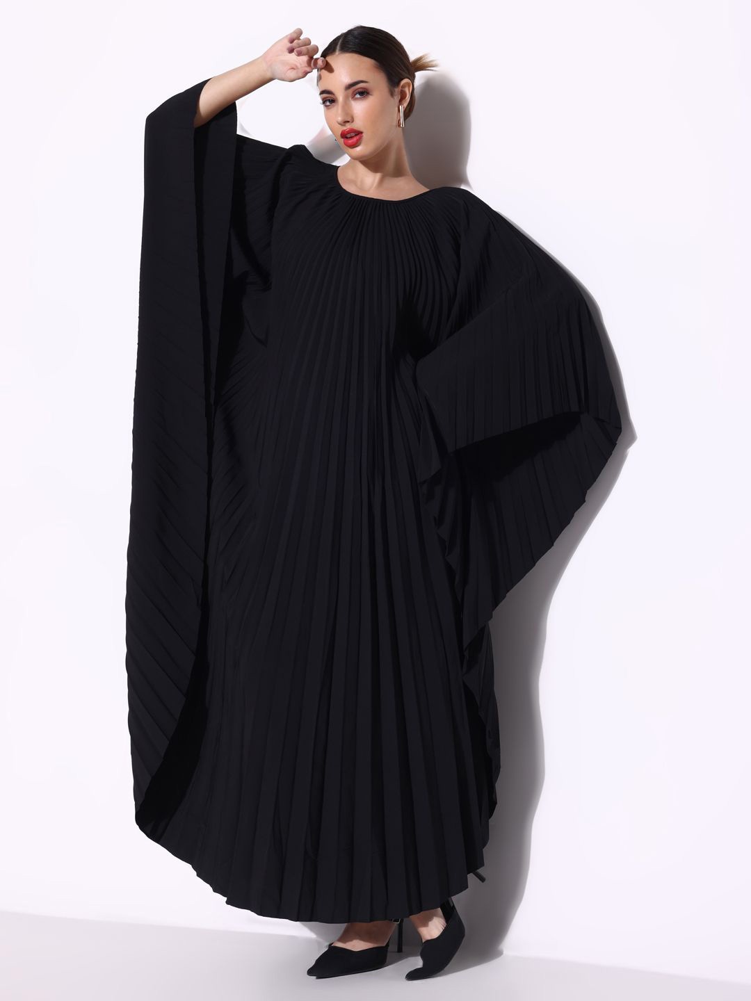 

SHOWOFF Women Round Neck Kaftan Maxi Dress, Black