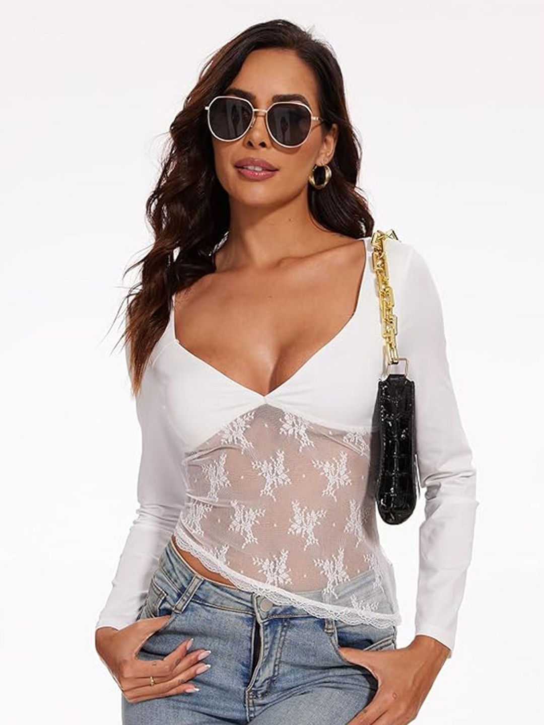 

LULU & SKY Women Floral Printed Wrap Top, White