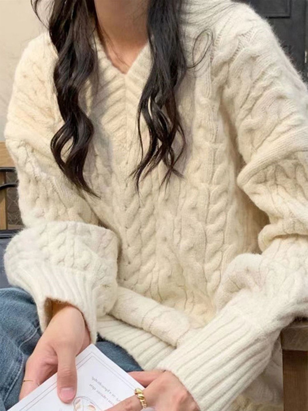 

LULU & SKY Women Cable Knit Pullover, Off white