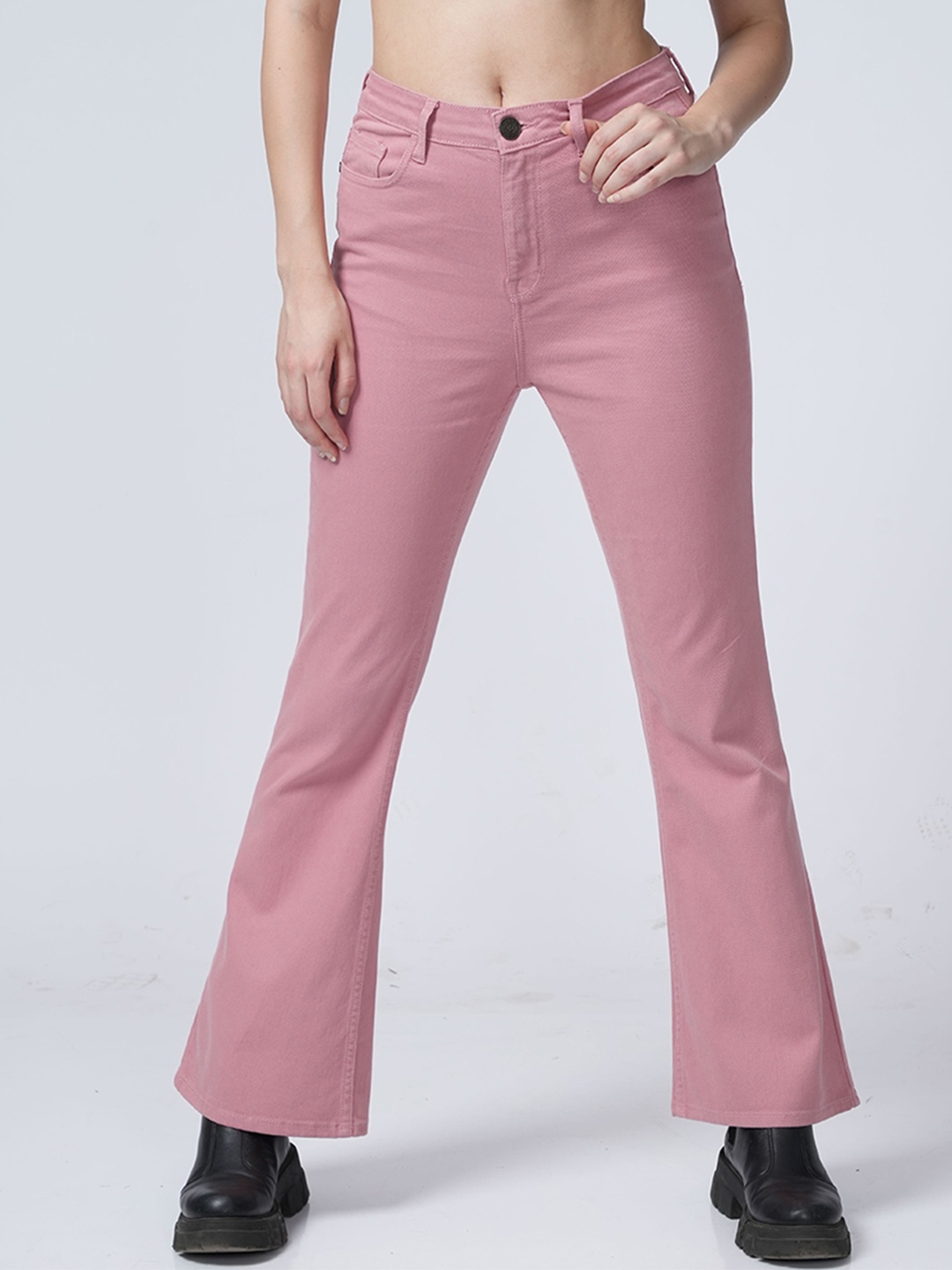 

URBAN POCHE Women Cotton Bootcut High-Rise Jeans, Pink