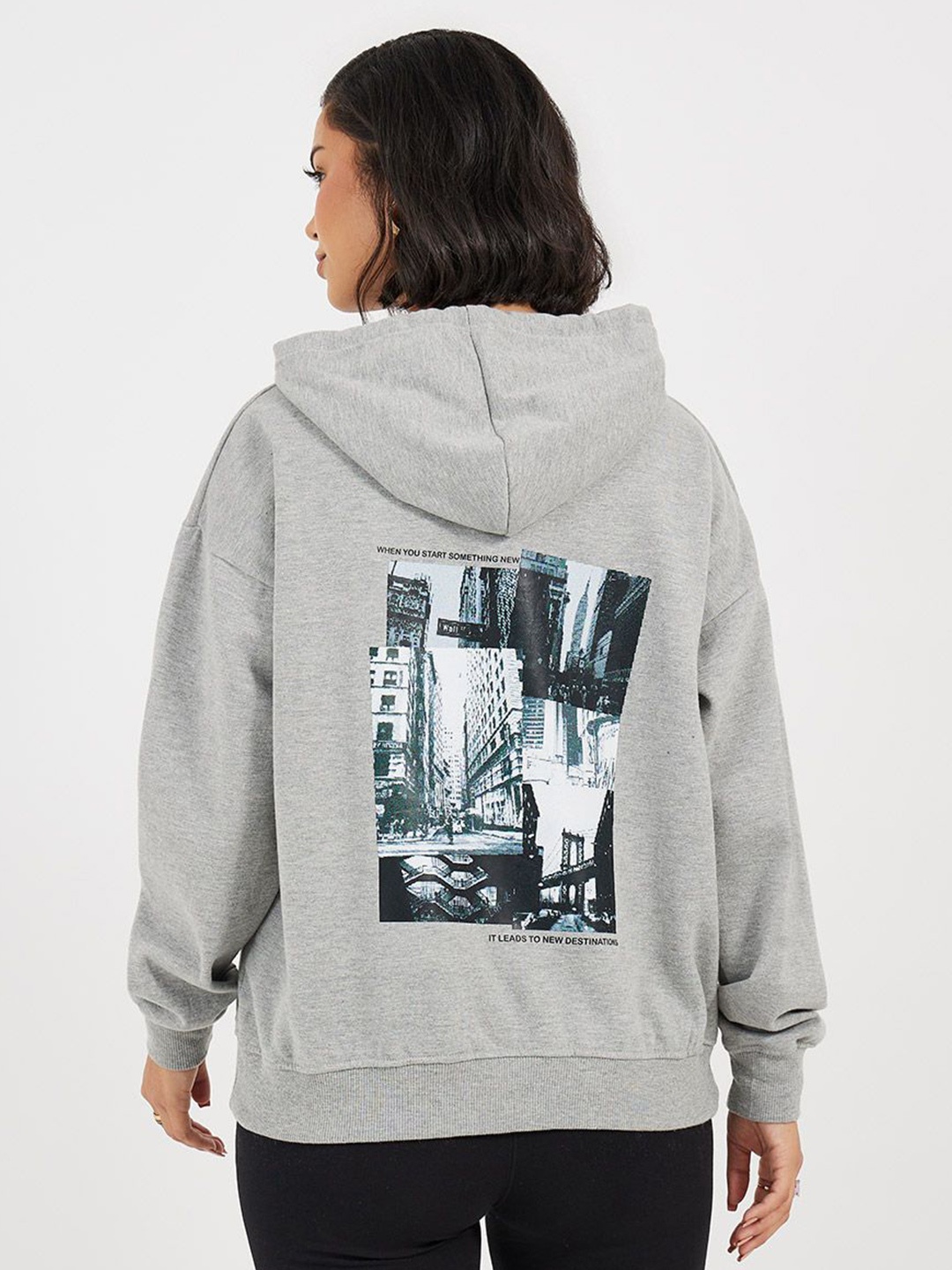 

Styli Women Oversized Fit Regular Length Photo Print Hoodie, Grey