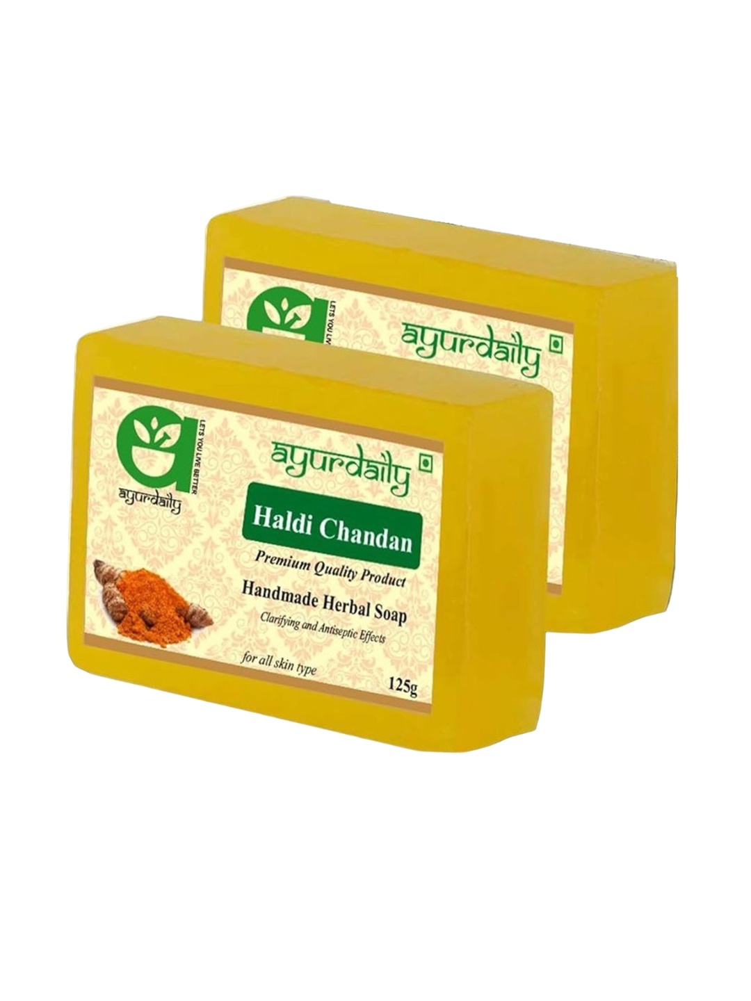 

Ayurdaily Set Of 5 Natural Haldi & Chandan Pure Glycerine Soaps - 125 g Each, White