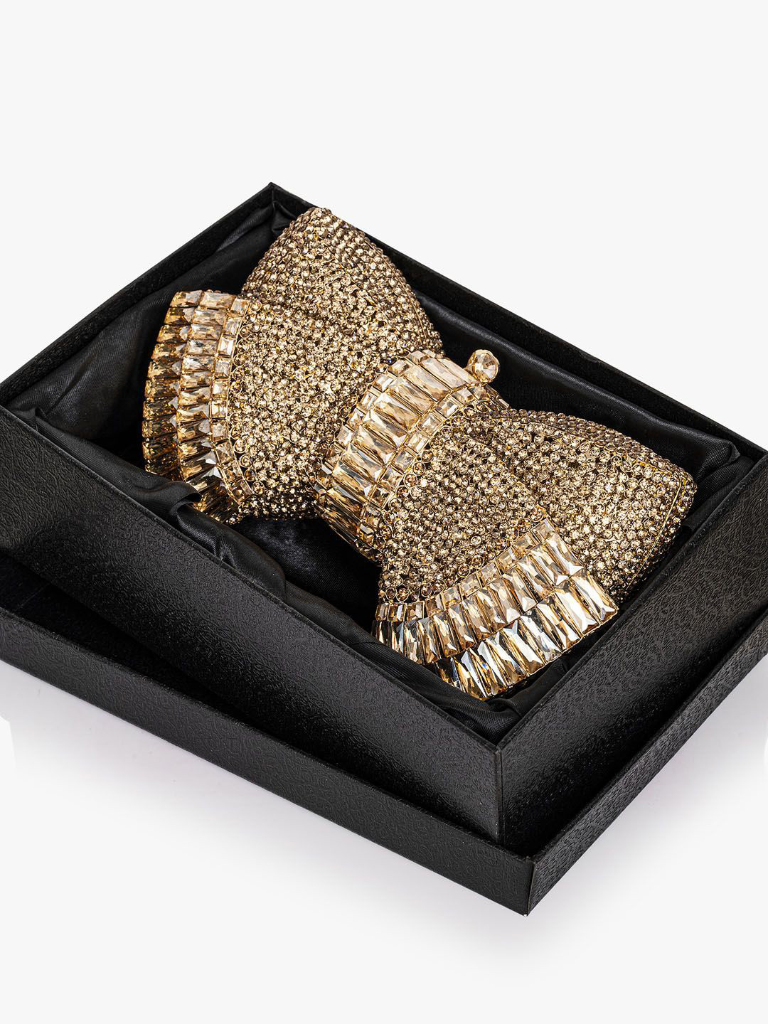 

Kazo Embellished Crystal Studded Amelia Bow Box Clutch, Gold