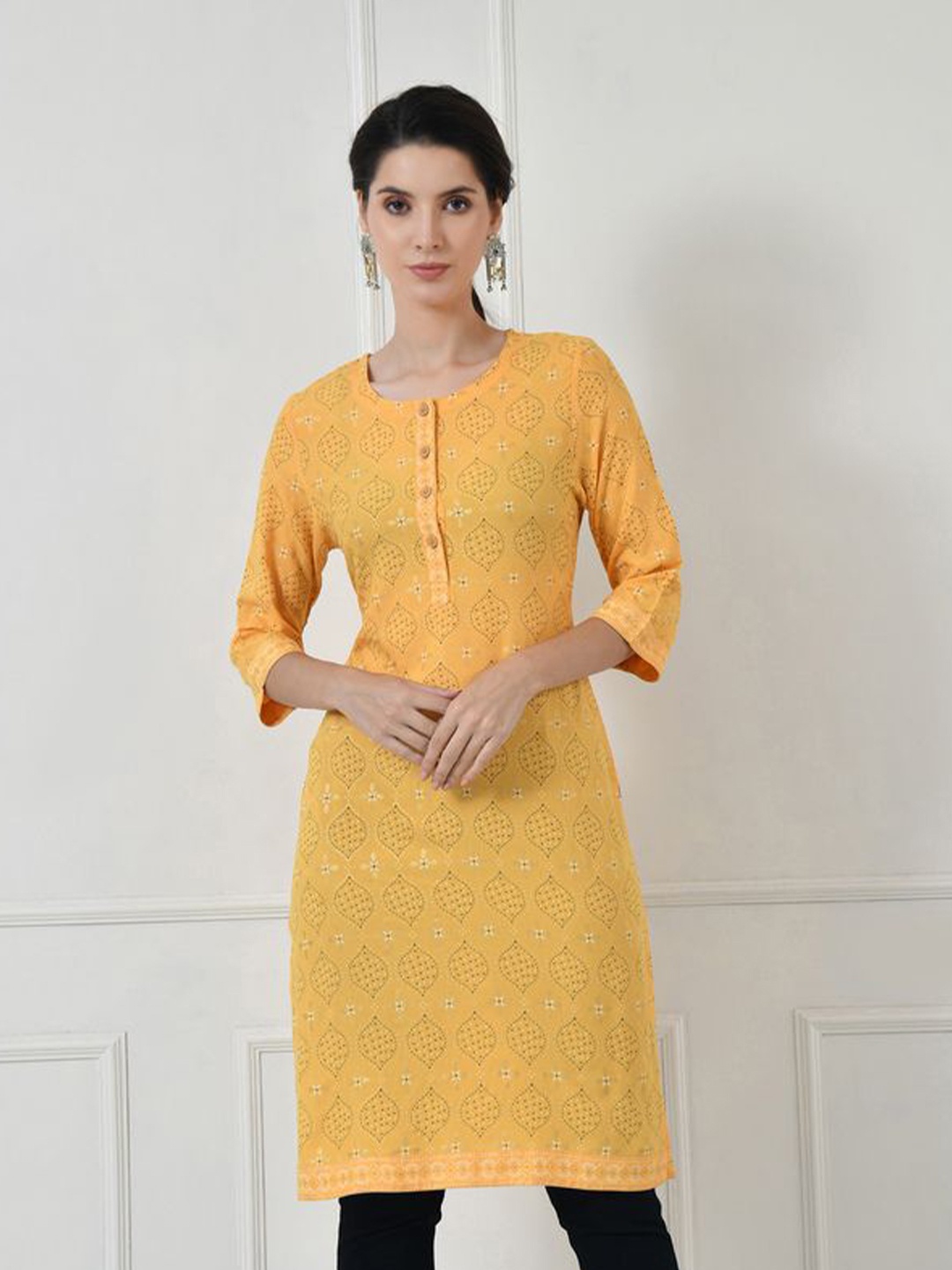 

TOLIKE Women Printed Pure Cotton Kurta, Gold