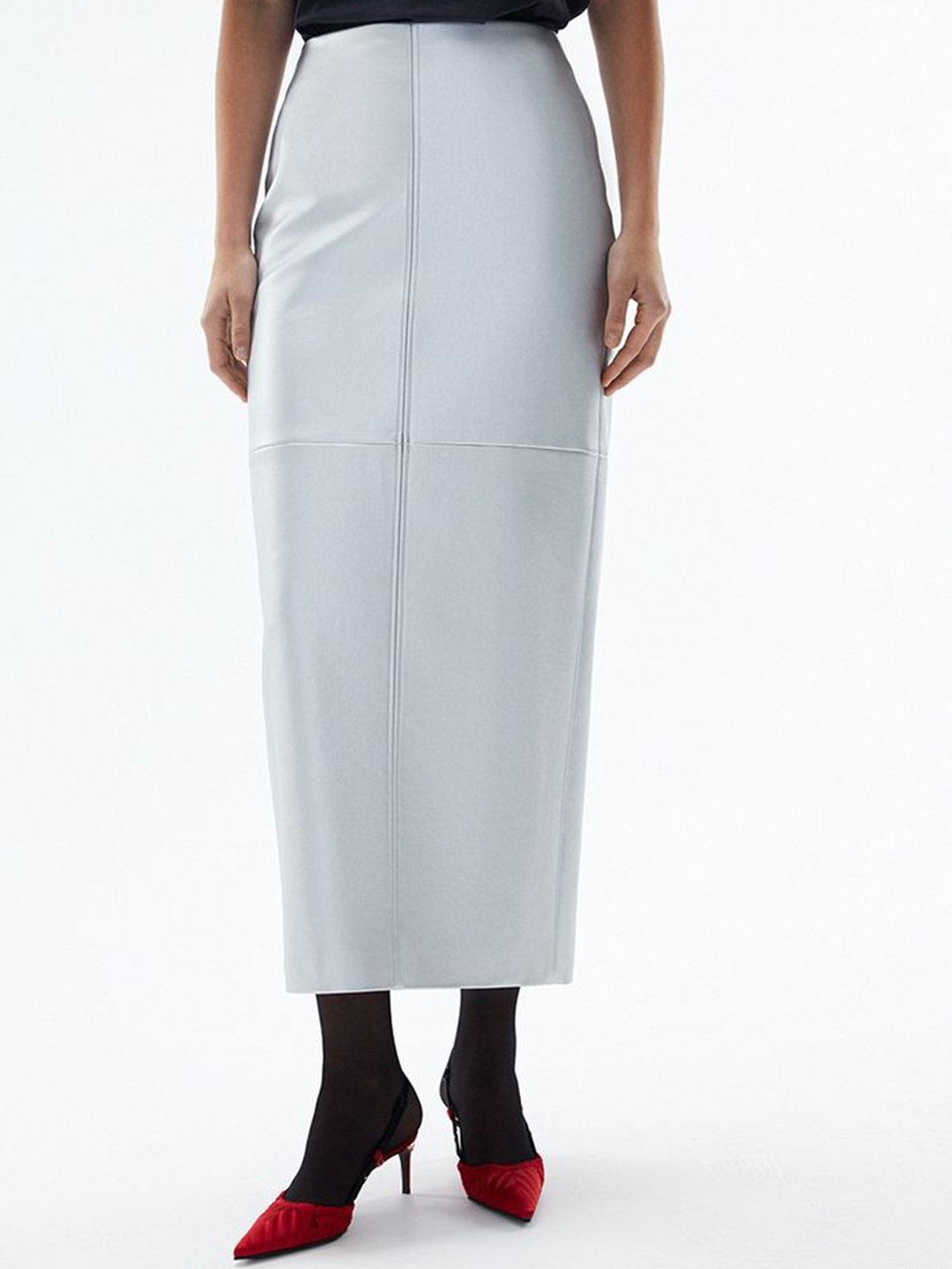 

LULU & SKY Women Straight Midi Skirts, Silver
