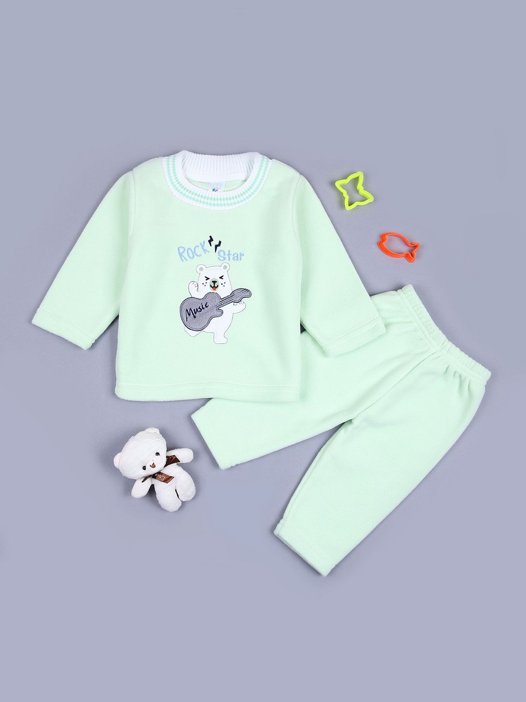 

V-Mart Infant Graphic Embroidered Pure Cotton T-shirt with Pyjamas, Green