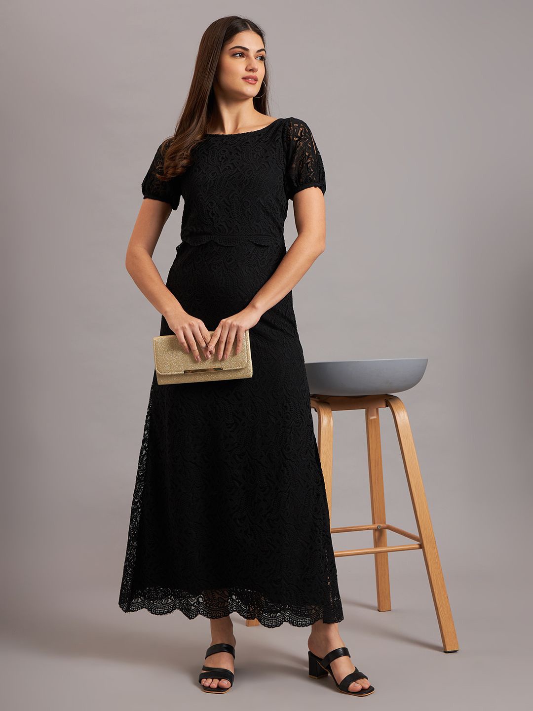 

Eavan Women Self Design Fit & Flare Maxi Dress, Black