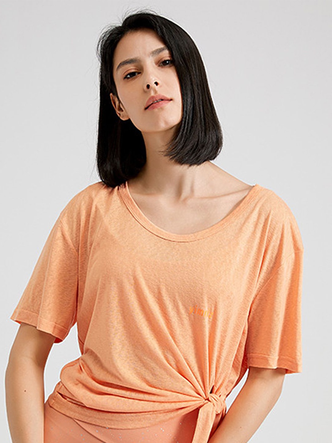 

LULU & SKY Women Solid Round Neck Top, Orange