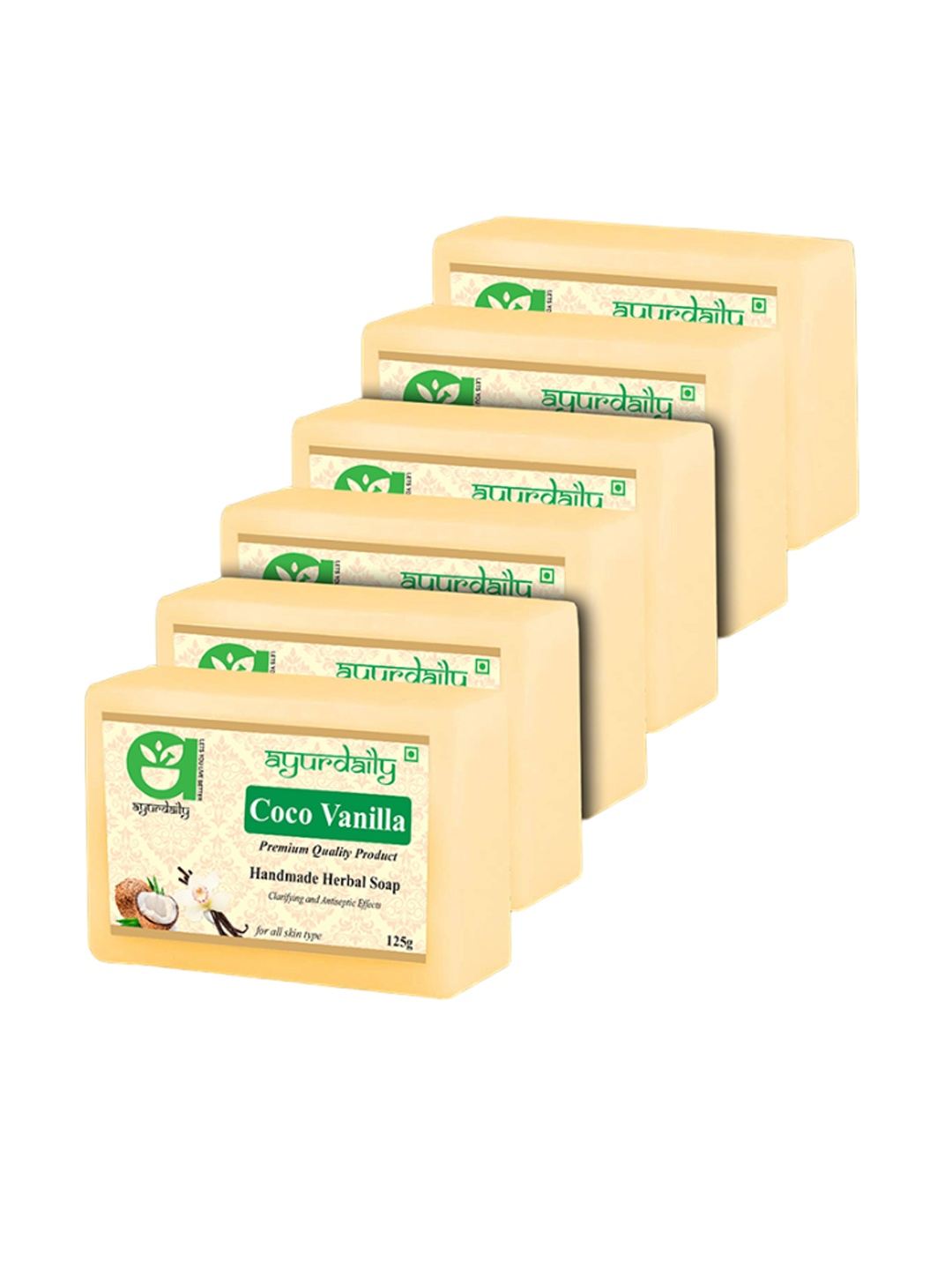 

Ayurdaily Set Of 6 Coco Vanilla Herbal Soaps - 125 g Each, Yellow