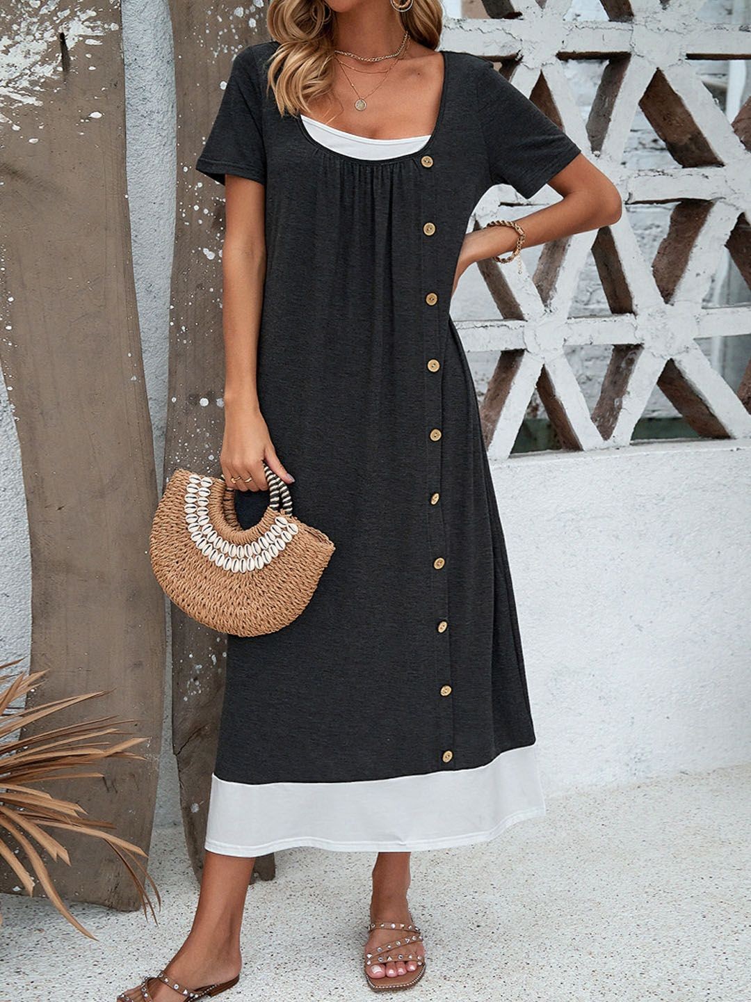 

StyleCast Women A-Line Flared Midi Dress, Black