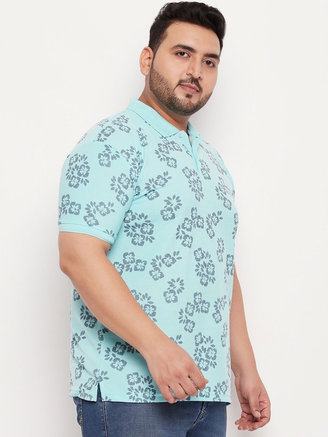 

GET GOLF Men Plus Size Graphic Printed Polo Collar Cotton T-shirt, Turquoise blue