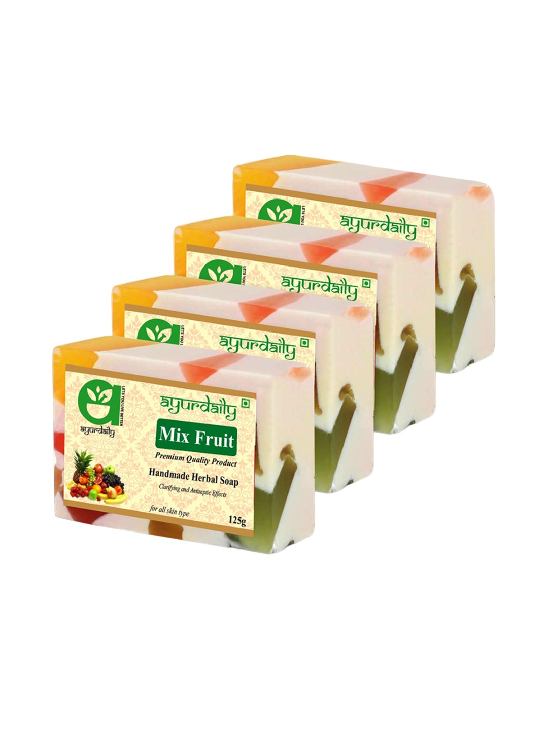 

Ayurdaily Set Of 4 Natural Mix Fruit Herbal Soap - 125 g Each, White