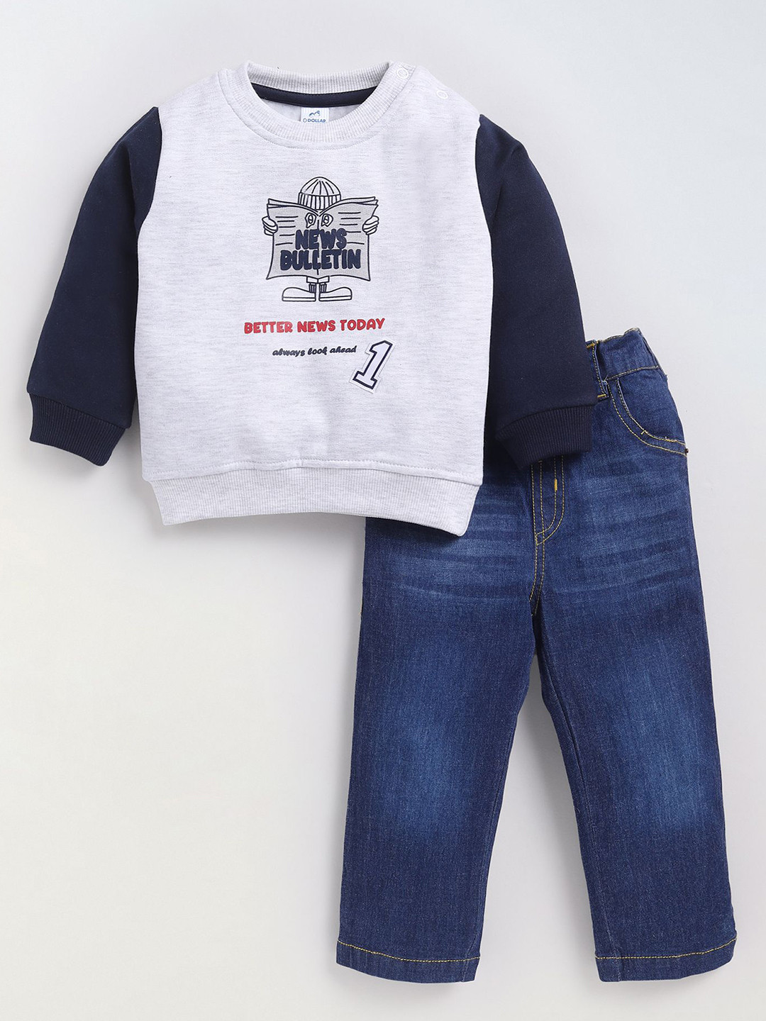 

Dollar Boys Round Neck Printed T-shirt with Trousers, White