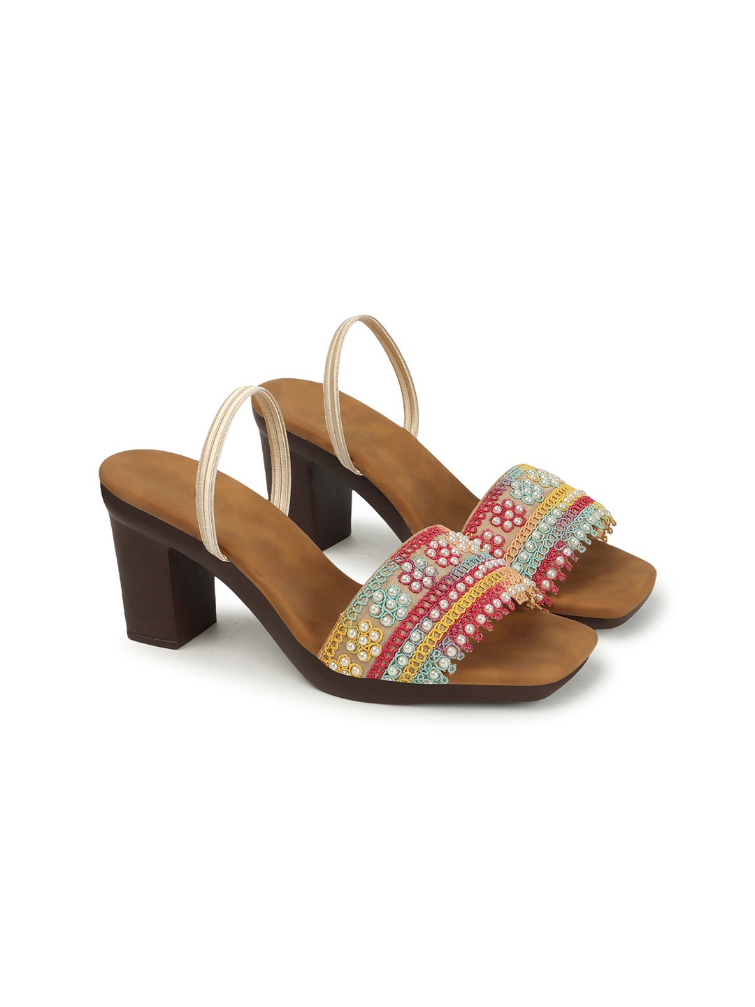 

sneakers villa Women Comfort Embellished Open Toe Block Heel Sandals, Beige