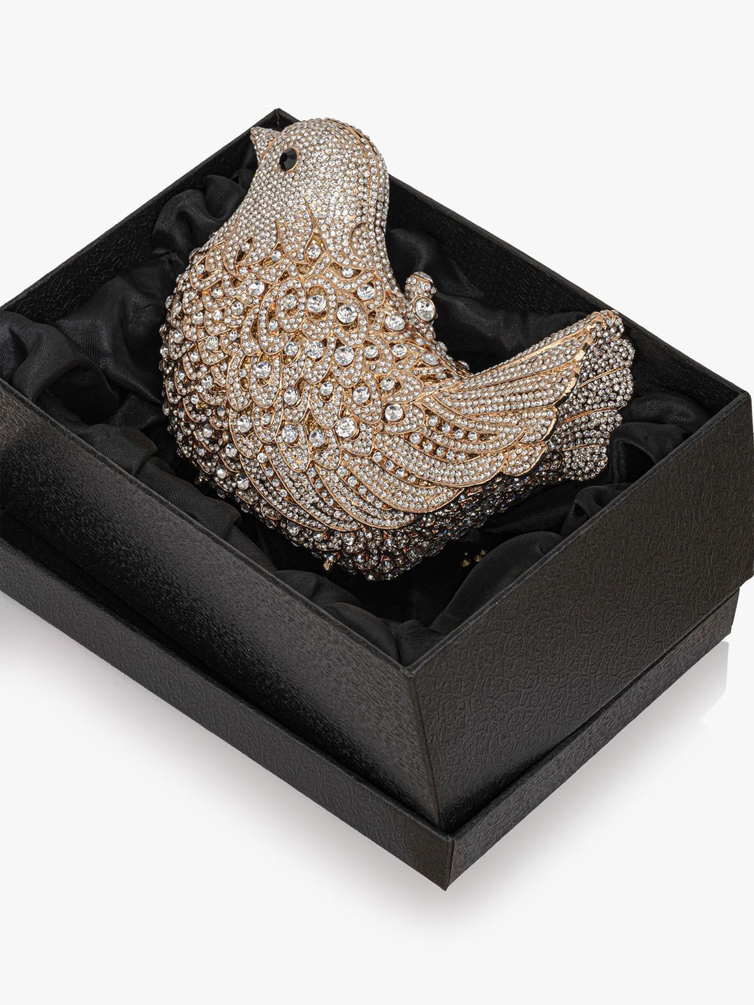 

Kazo Embellished Rhinestone Studded Bird Shaped Box Clutch, Gold