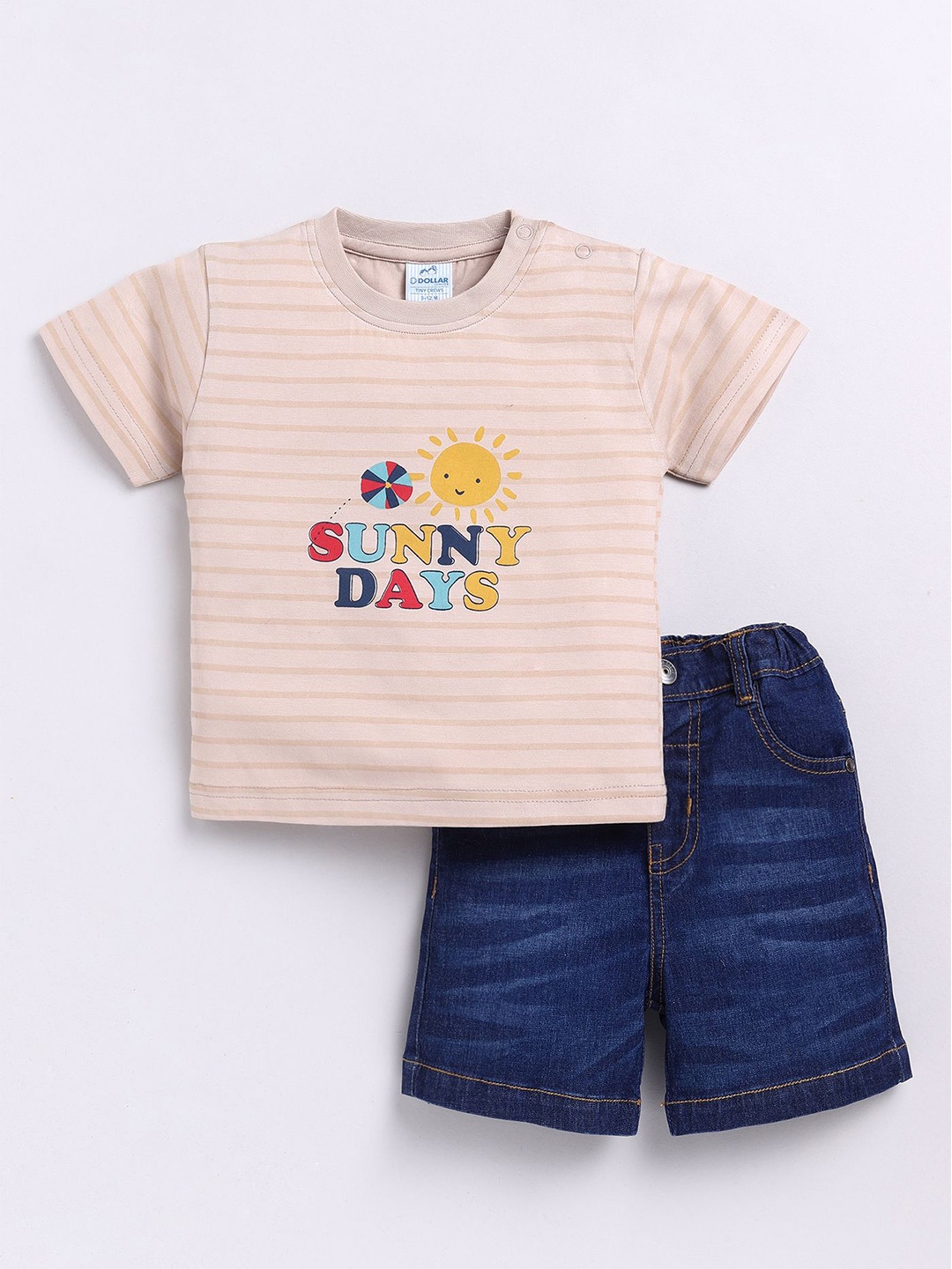 

Dollar Boys Round Neck Printed T-shirt with Shorts, Beige