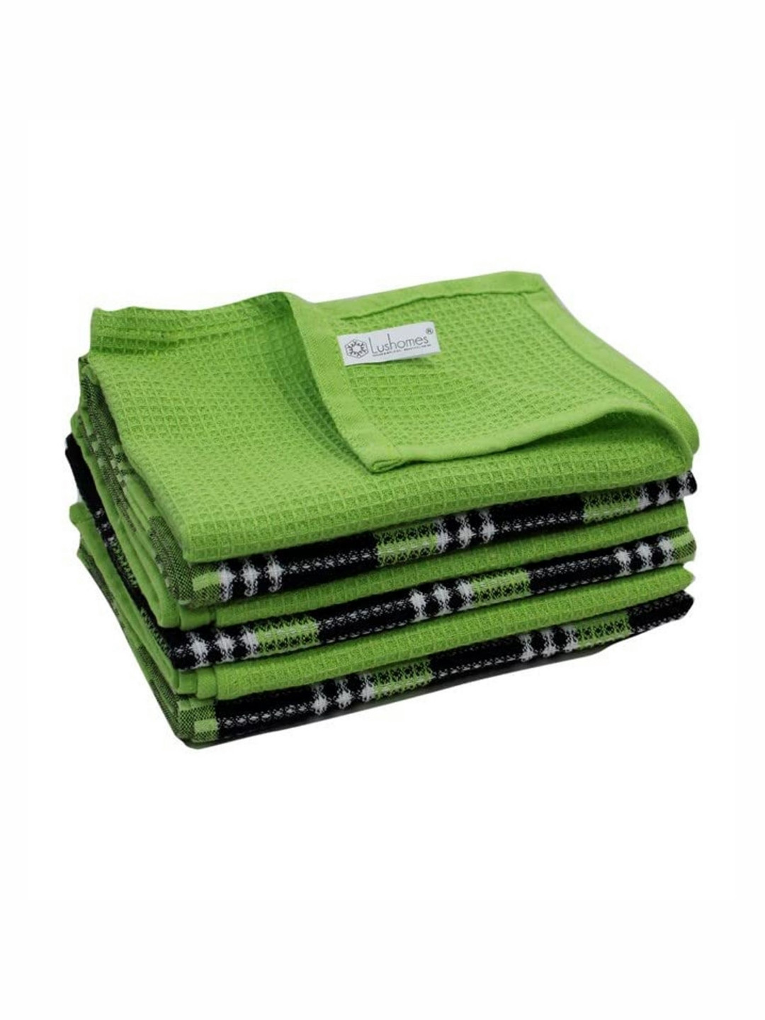 

Lushomes 6-Pcs Green & Black Checked Pure Cotton Kitchen Towels