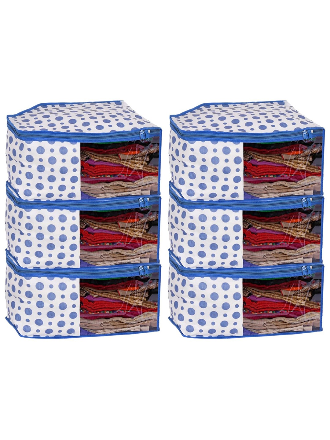 

Kuber Industries Blue & White 6 Pieces Polka Dot Printed Blouse Cover Organisers