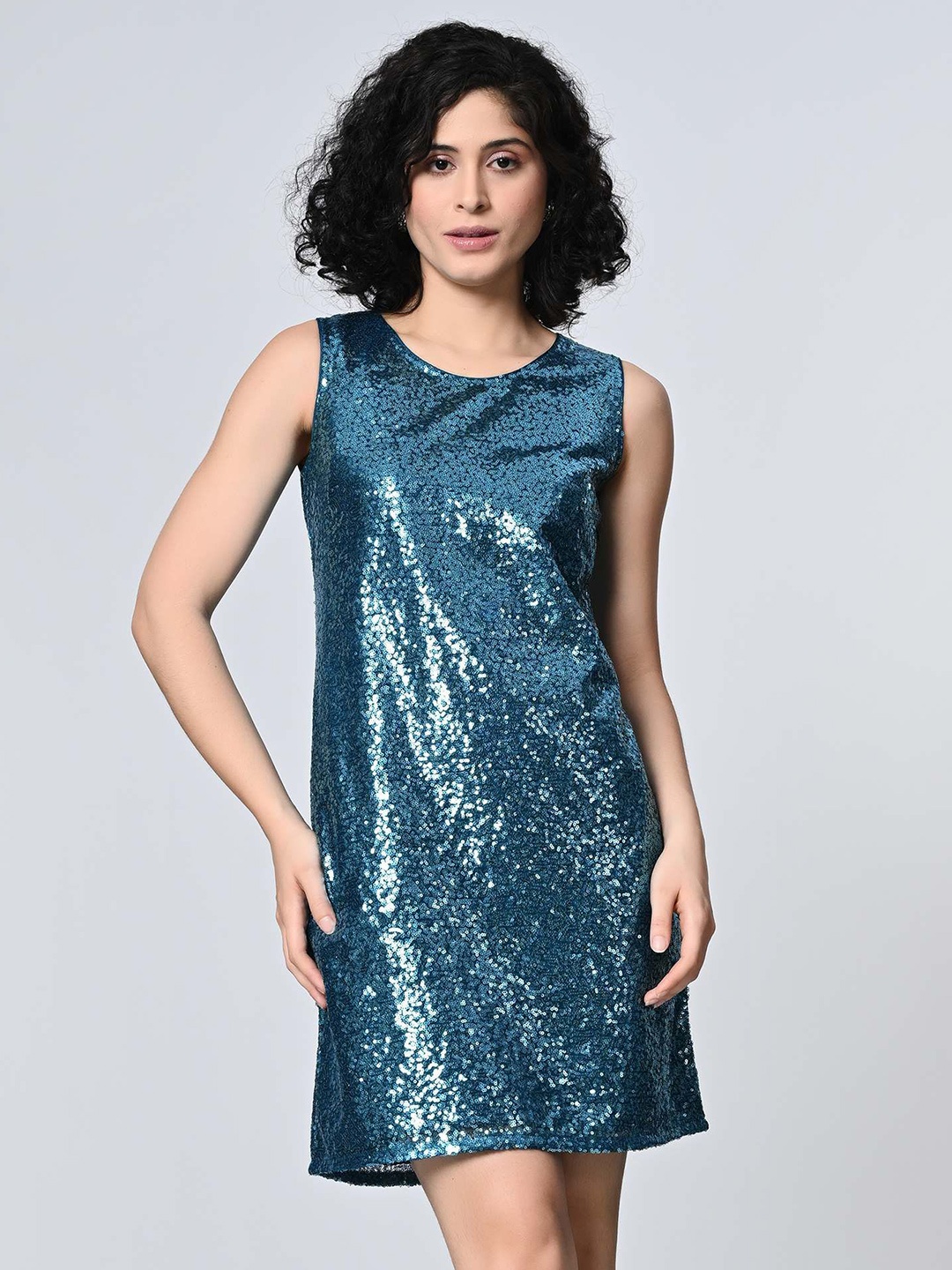 

ALL WAYS YOU Women Embellished Sequined Sheath Dress, Teal