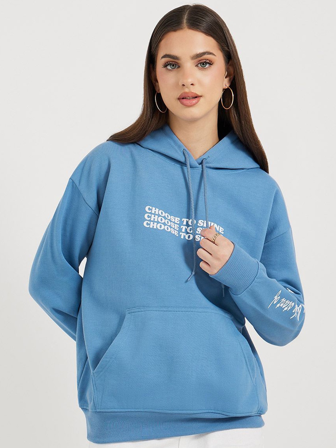 

Styli Women Regular Fit Regular Length Slogan Hoodie, Blue