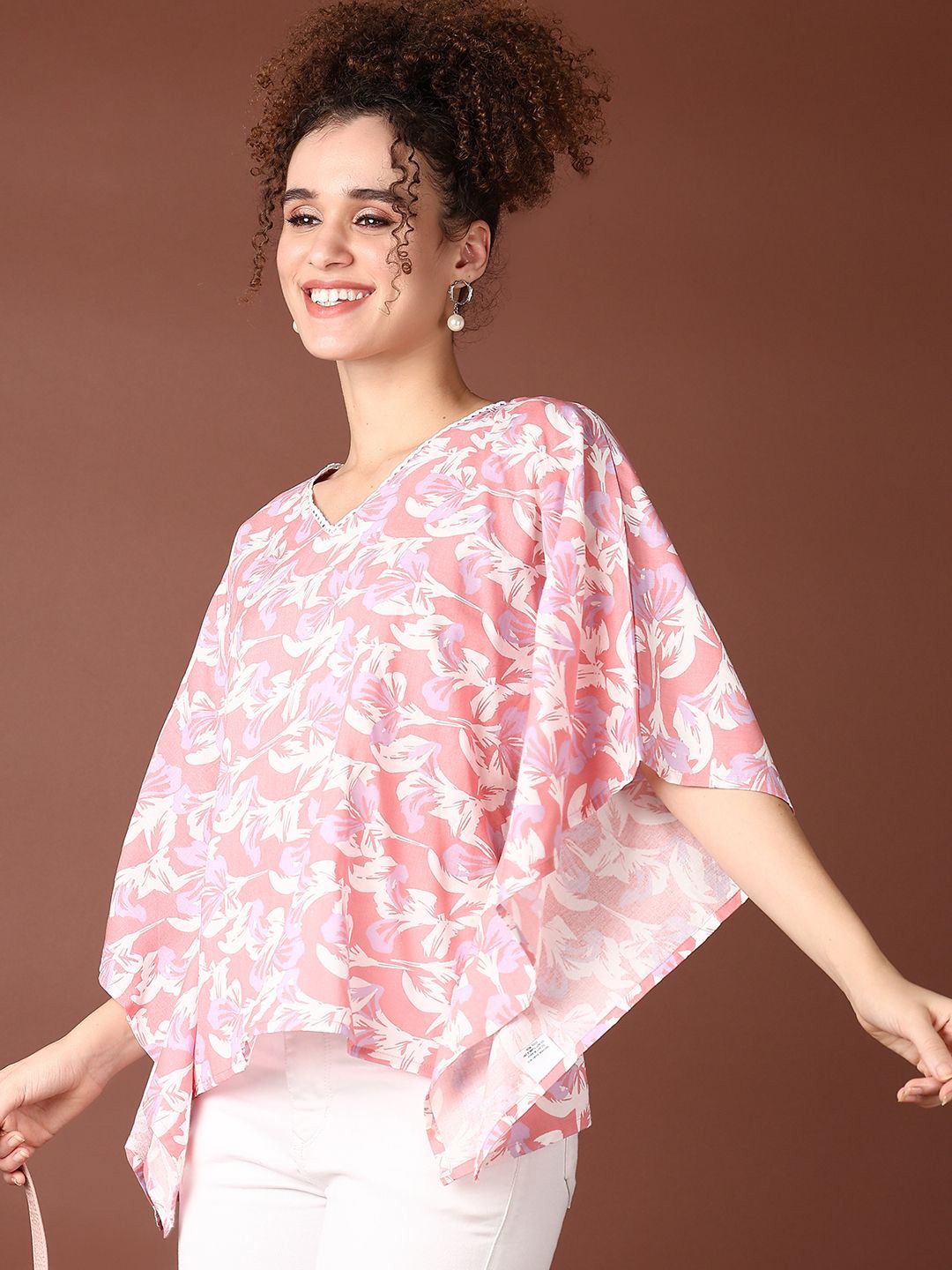 

V-Mart Women Floral Printed Kaftan Top, Pink