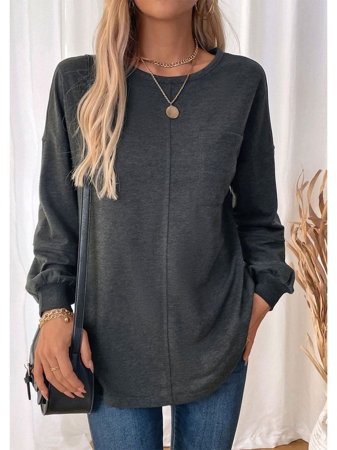 

LULU & SKY Women Casual Drop Shoulder Sleeve Pullover Sweatshirt, Grey