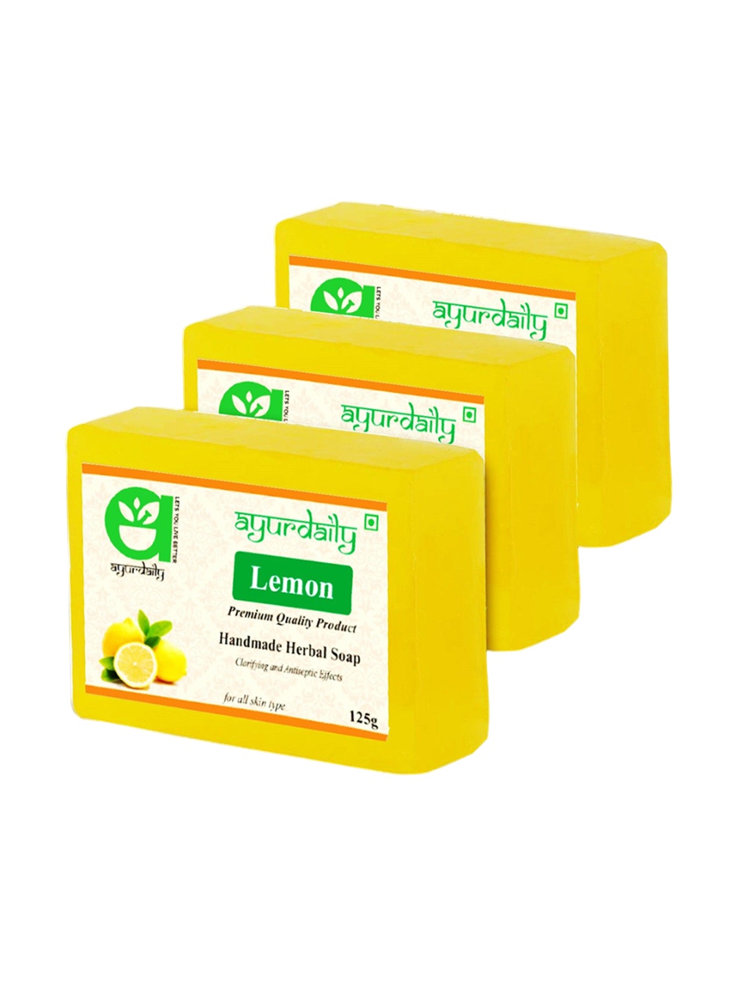 

Ayurdaily Set Of 3 Natural Lemon Herbal Soap - 125 g Each, Yellow
