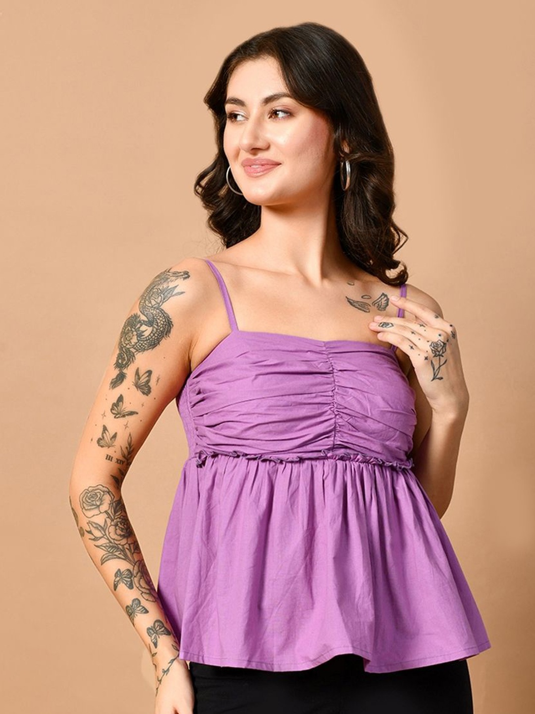 

PRETTY LOVING THING Women Cotton Solid Shoulder Straps Empire Top, Purple