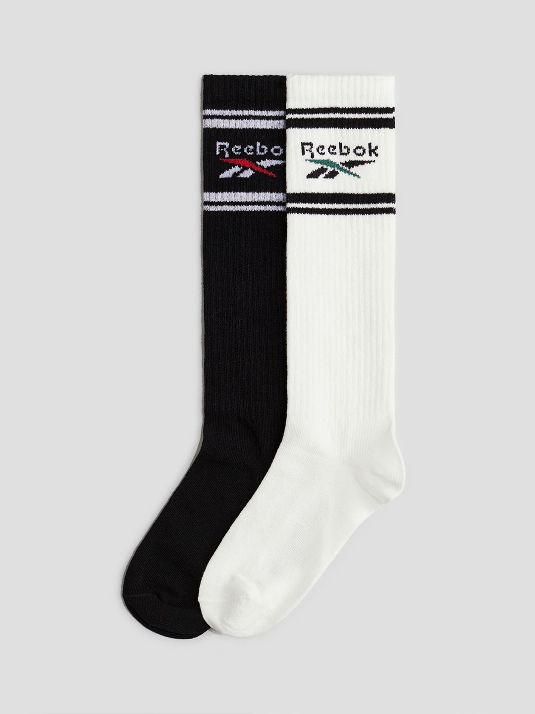 

H&M x Reebok Girls 2-Pack Motif-Detail Knee Socks, Black