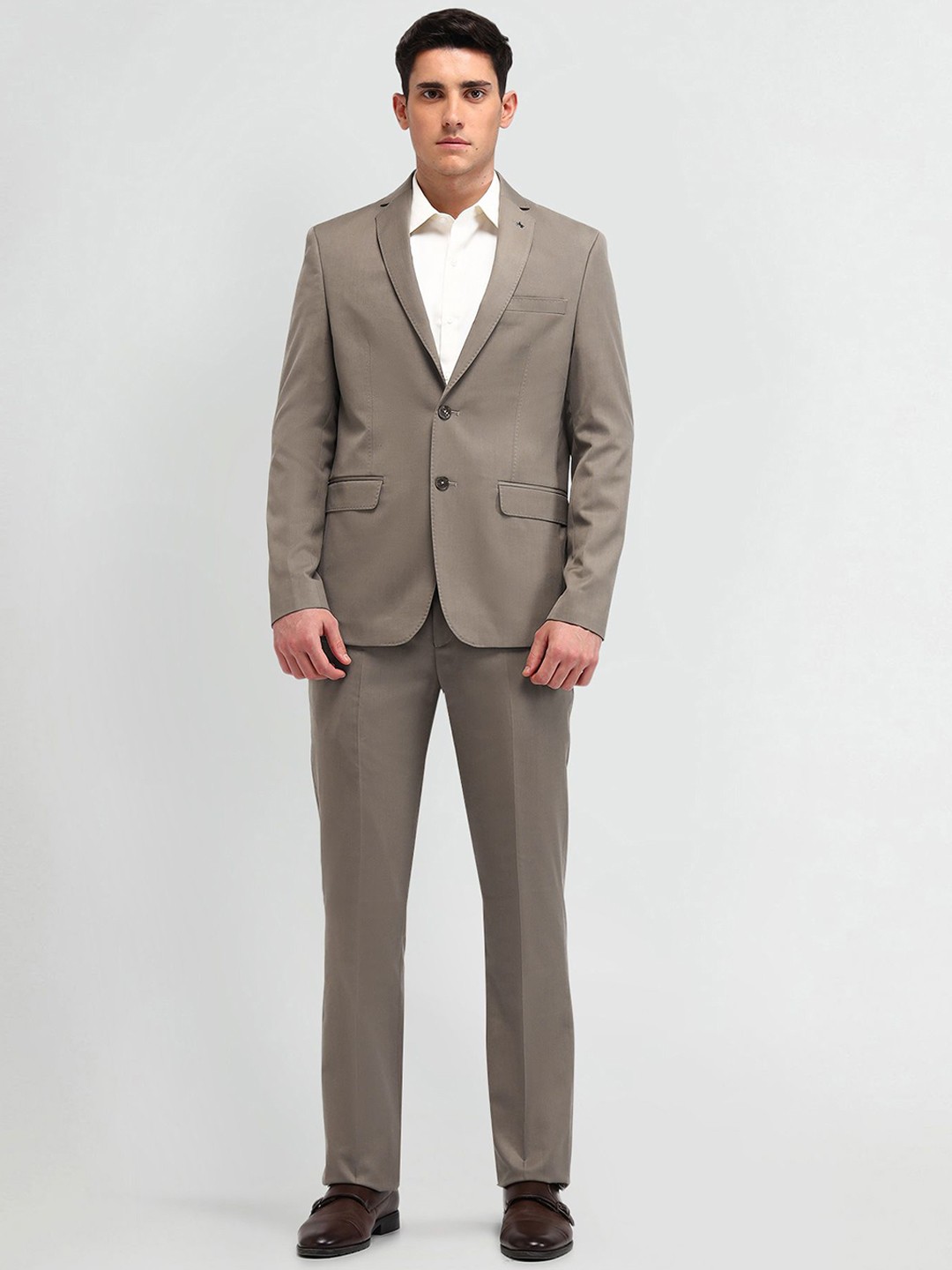 

Arrow Notched Lapel Single-Breasted Long Sleeves Two Piece Suits, Brown