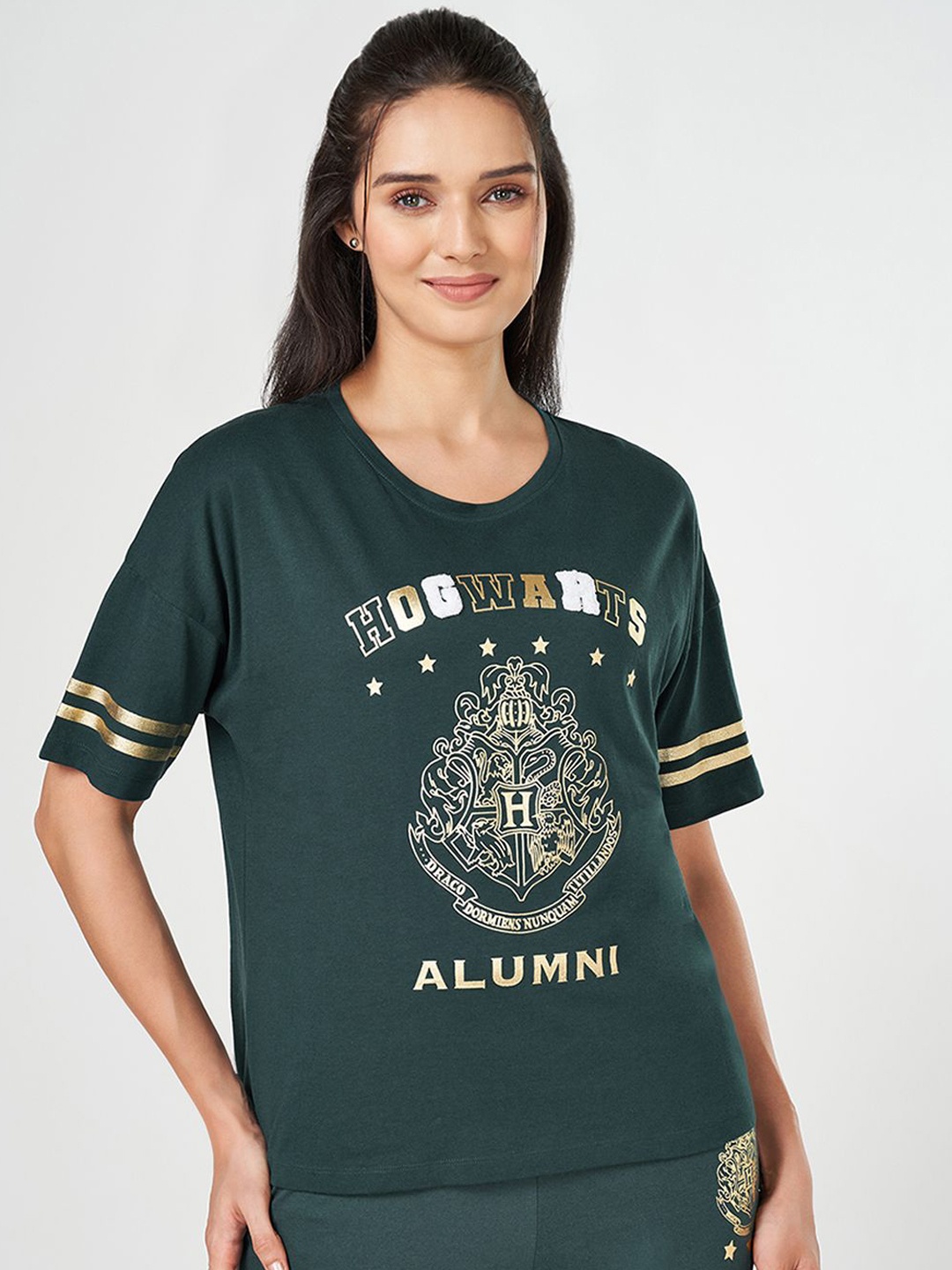 

Dreamz by Pantaloons Women Printed Cotton Lounge Tshirts, Teal