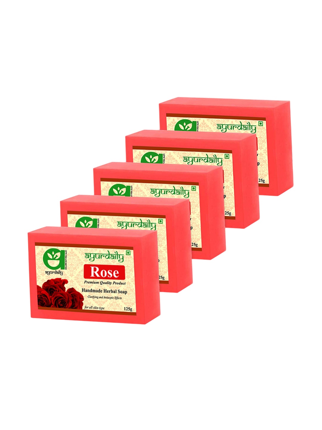 

Ayurdaily Set Of 5 Natural Rose Petals Bath Soap- 125g Each, White