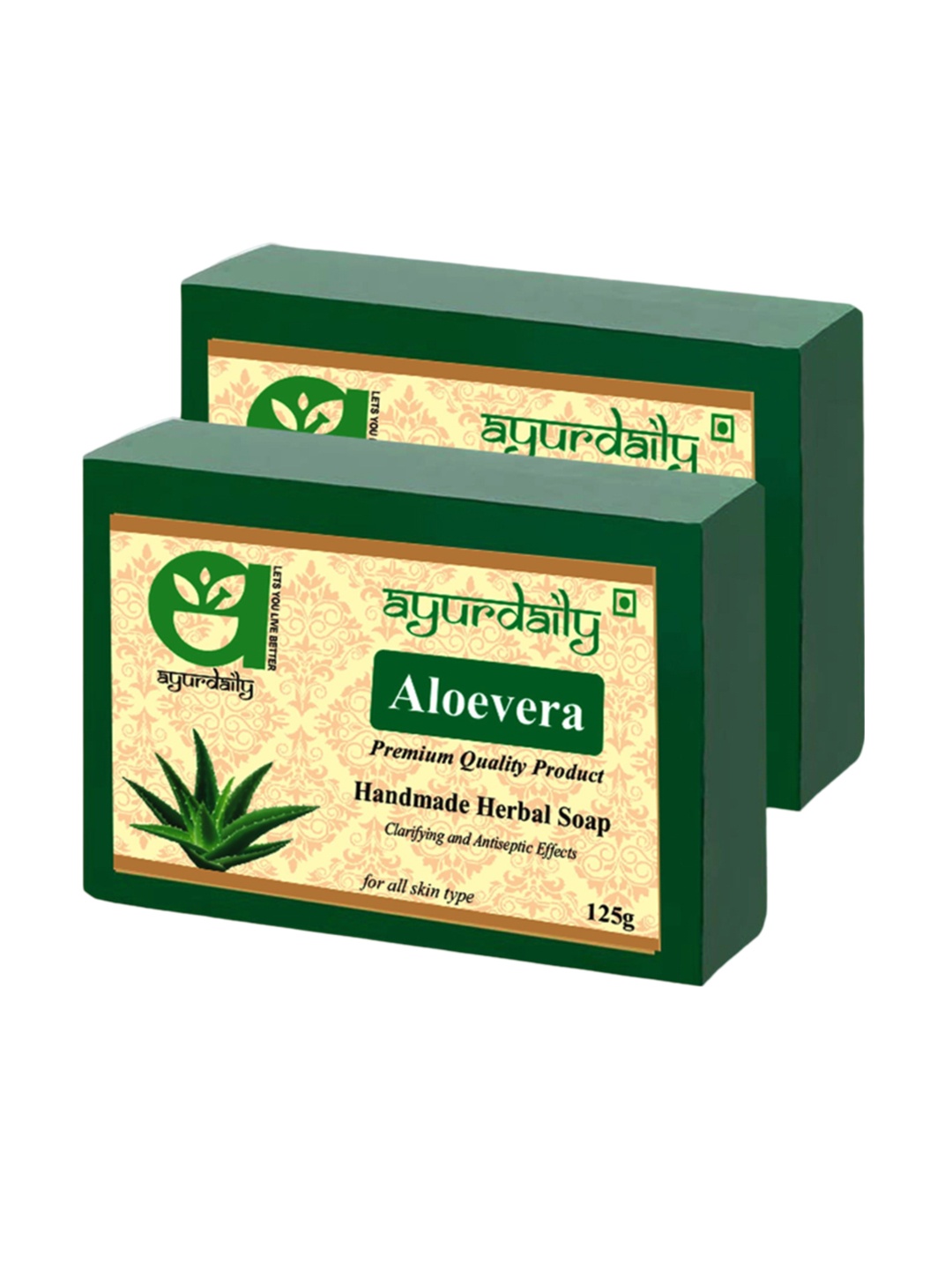 

Ayurdaily Set Of 2 Herbal Aloevera Pure Glycerin Soaps - 125 g Each, Green