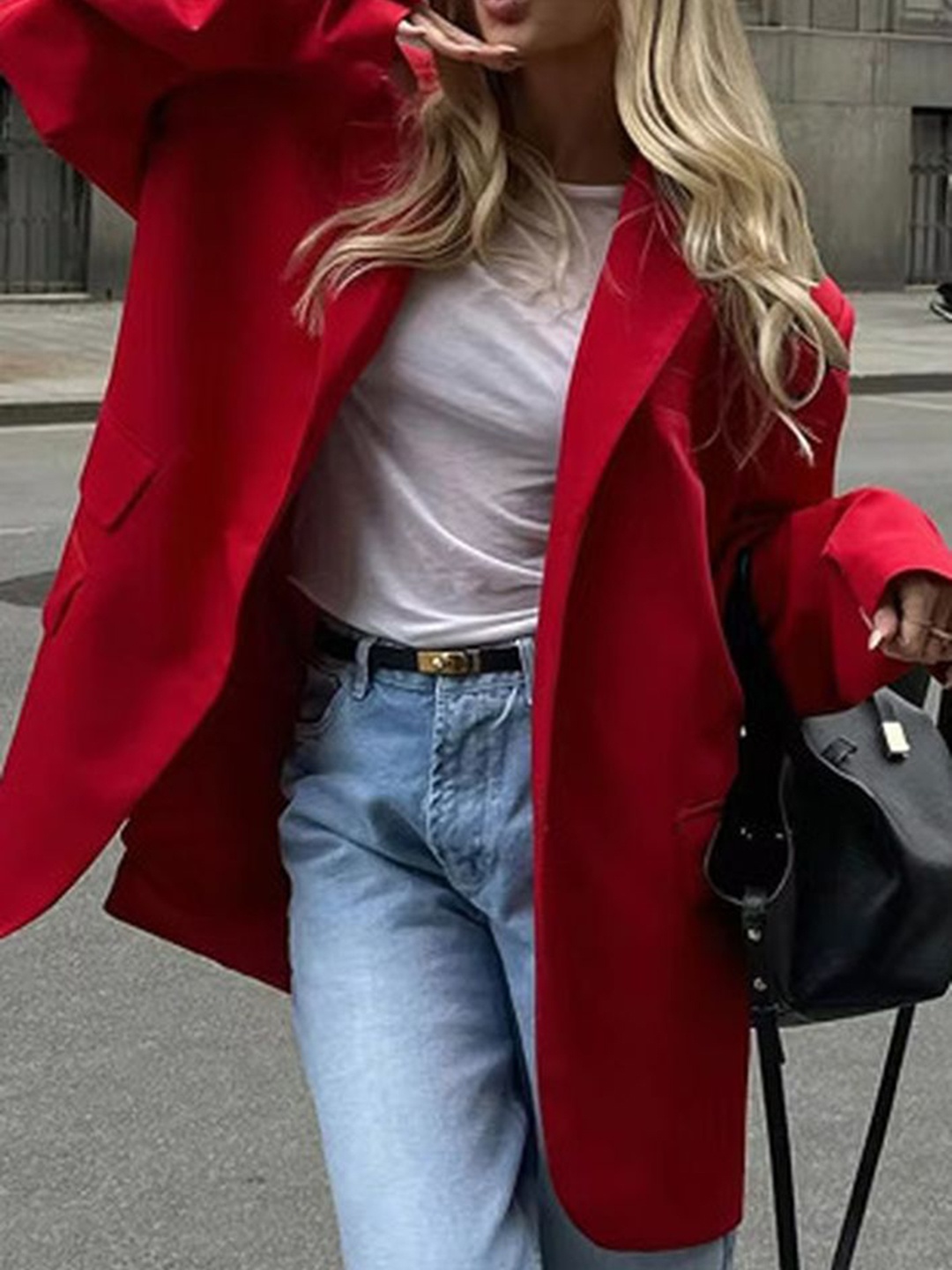 

LULU & SKY Women Lapel Collar Solid Casual Tailored Jacket, Red